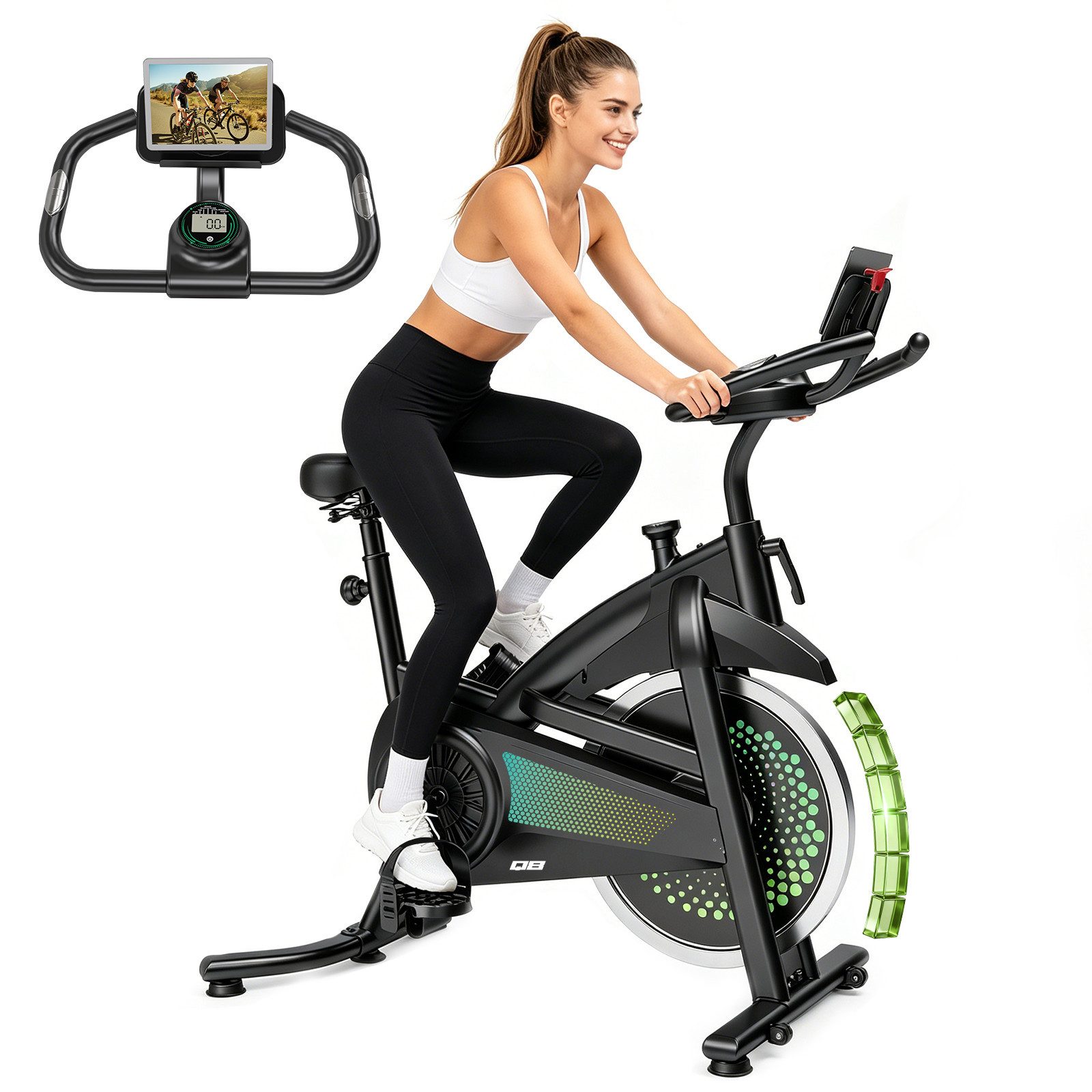YEE RUN Heimtrainer Fahrrad mit App, 100% stufelos Widerstand, Not-Aus, Herzfrequenzmesser, Heimtrainer Fahrrad, Fitness-Apps per Smartphone/Tablet