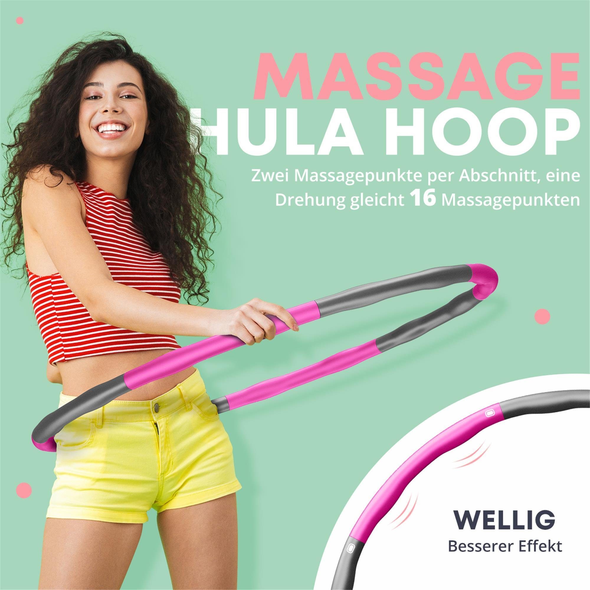 Björn&Schiller Hula-Hoop-Reifen Hula Hoop Reifen Erwachsene + Springseil kürzbar + Tragetasche (Premium Hula Hoop Reifen 73 cm für innen und außen - Hulla Hoop für die tägliche Fitness, 6-tlg., Fitnessreifen zum Abnehmen, Fettverbrenner, Sportgeräte zuhause)