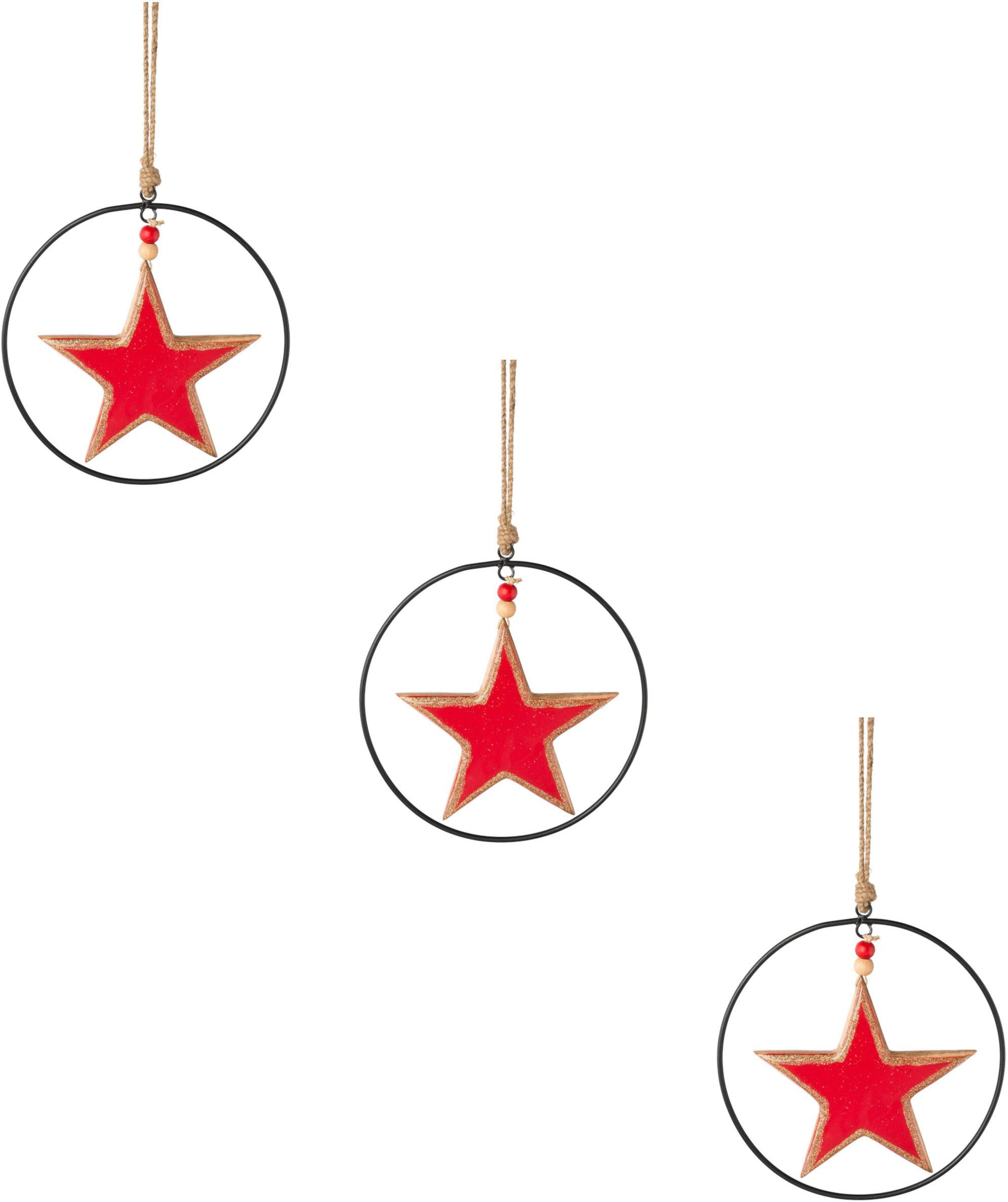 deco Creativ mit Metallring, Dekostern Weihnachtsstern, St., 15 Stern cm Weihnachtsdeko Durchmesser 3 rot, und Enamel-Lackierung