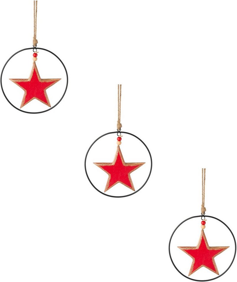 Metallring, Weihnachtsdeko deco und rot, 3 Weihnachtsstern, Dekostern Stern Creativ Enamel-Lackierung St., cm 15 mit Durchmesser