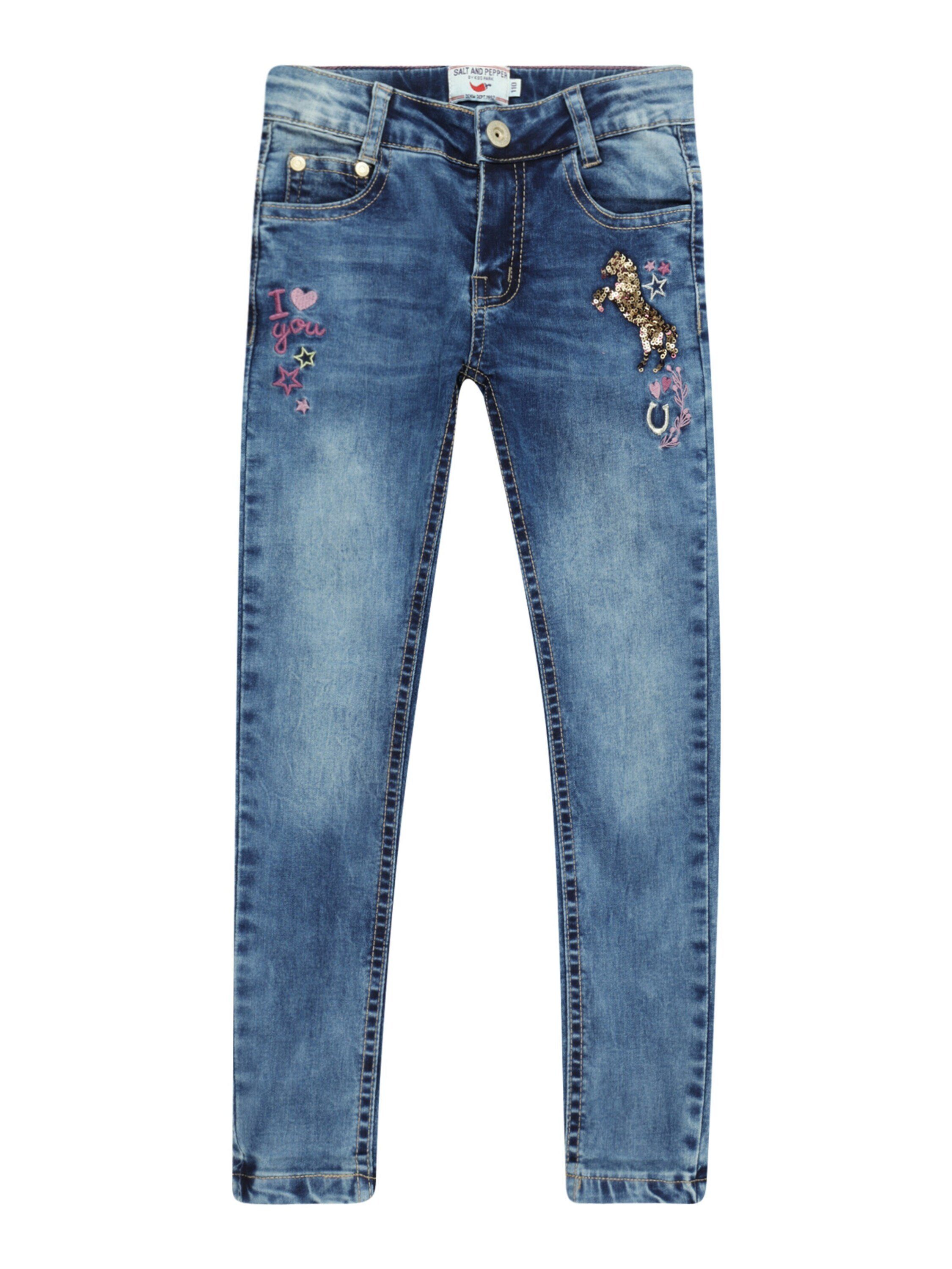 SALT AND PEPPER Regular-fit-Jeans Pailletten, Sequins (1-tlg) Stickerei Horse