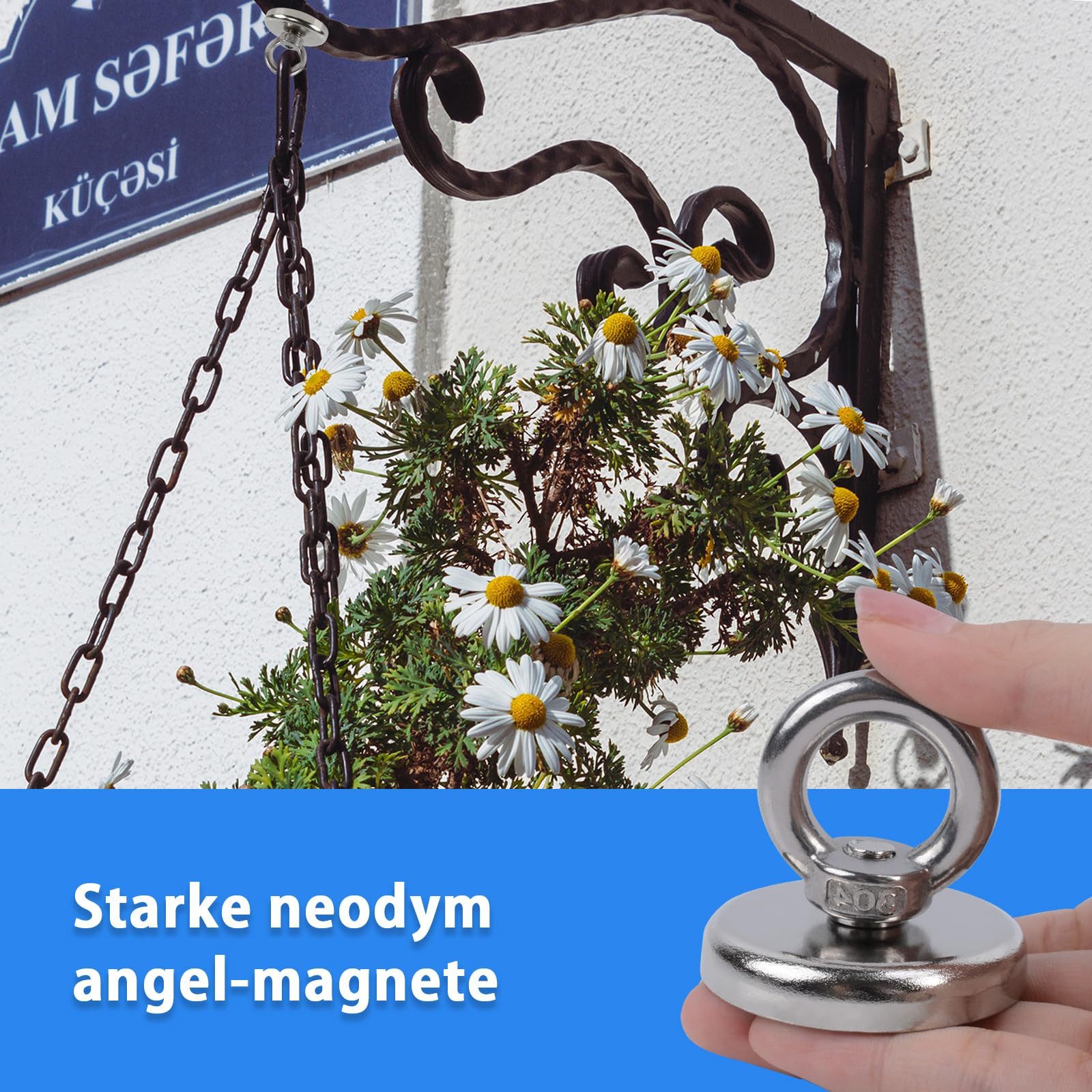 BlingBin Magnet Starke Ösenmagnet 45 KG Haftkraft, Super Stark Neodymium Magnet Haken (1er Set, 4-St., 4 Stück), Multifunktions Senkkopf Topfmagnet mit Öse, Suc – Bild 3 von 5