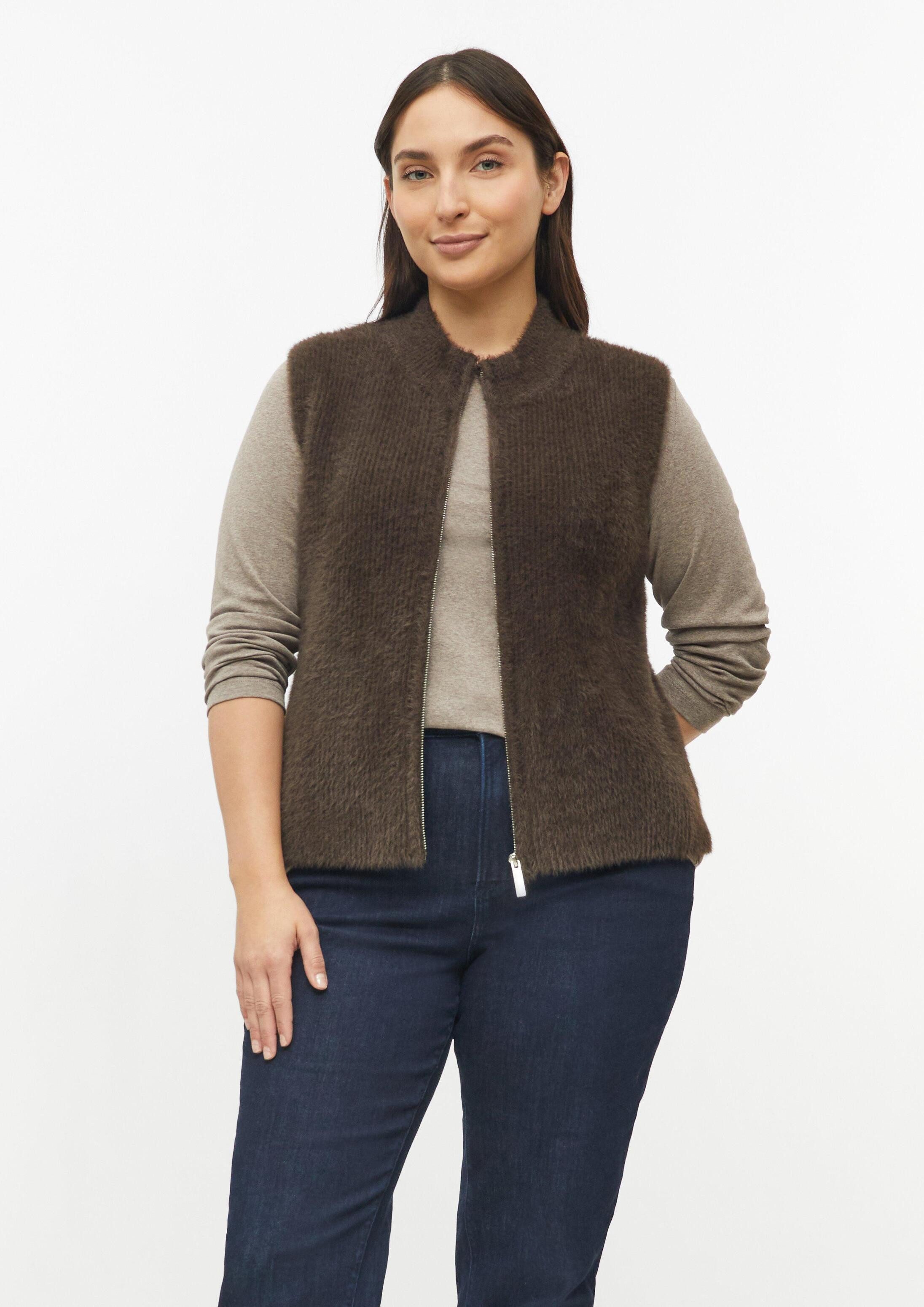 s.Oliver Cardigan Strickjacke Flauschige Strickweste mit Stehkragen