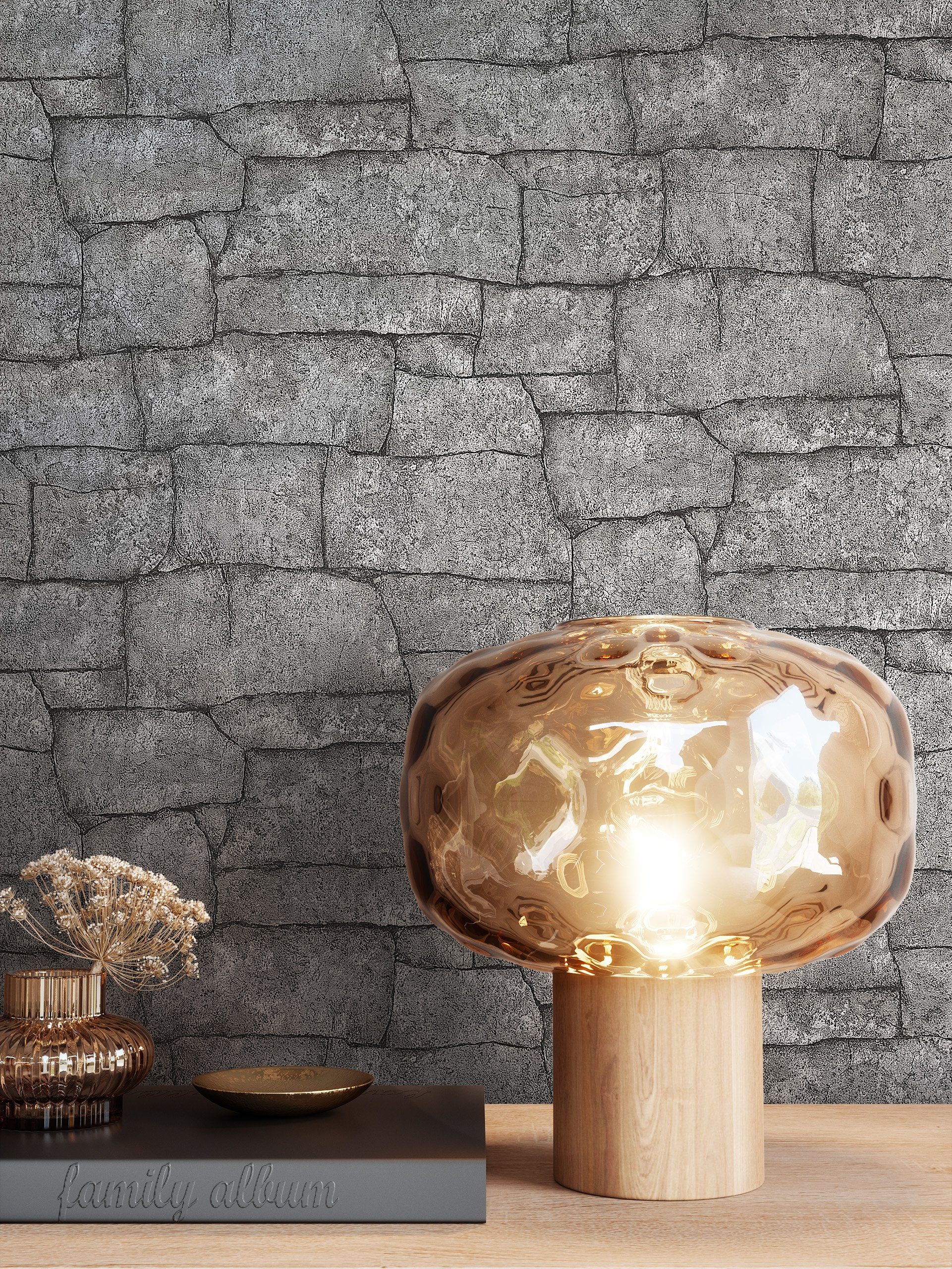 Newroom Vliestapete, Dunkelgrau Tapete Modern Stein - Steintapete Steinopti günstig online kaufen