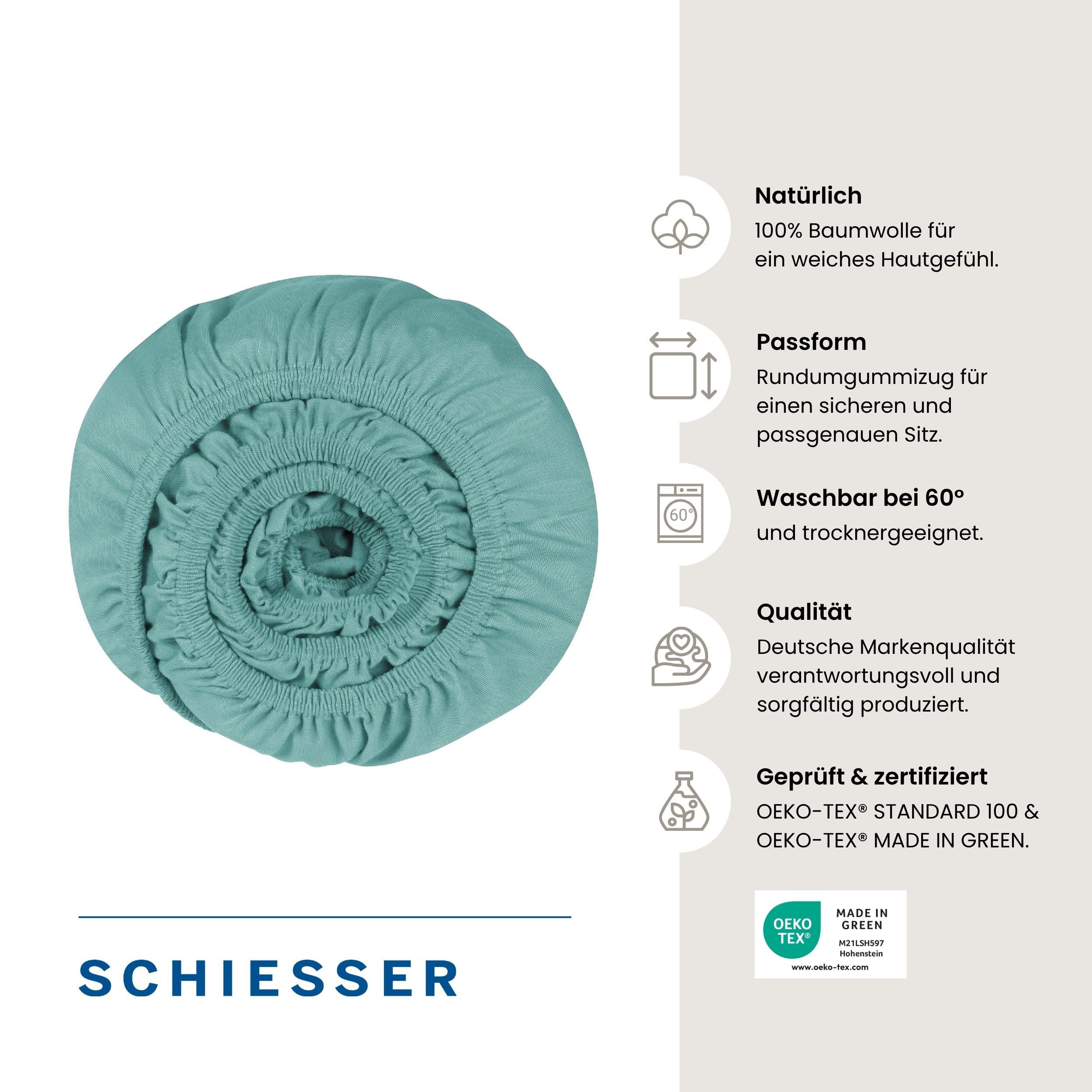 Schiesser Spannbettlaken Jessi aus 100% Baumwolle, Jersey, Gummizug: rundum, (1 Stück), für Matratzen bis zu 22 cm Höhe, OEKO-TEX® MADE IN GREEN – Bild 2 von 5