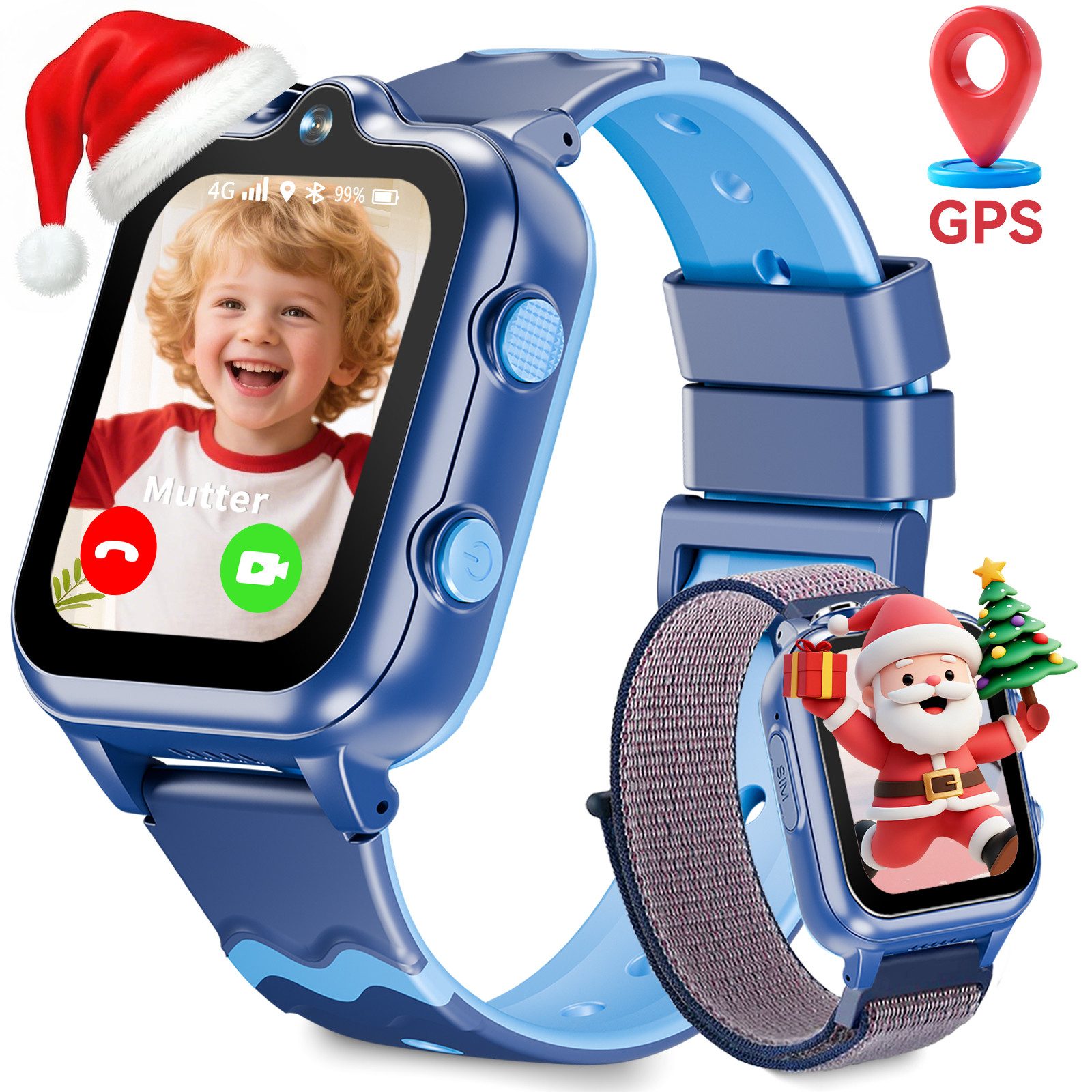 Ralio Kinder Smartwatch, mit GPS und Telefonfunktionen 4G WiFi Smartwatch (2 Kameras, Abdichtung, SOS-Schulmodell Uhren für Jugendliche Jungen cm/1,69 Zoll), Geeignet für Jungen und Mädchen im Alter von 5-16 Jahren
