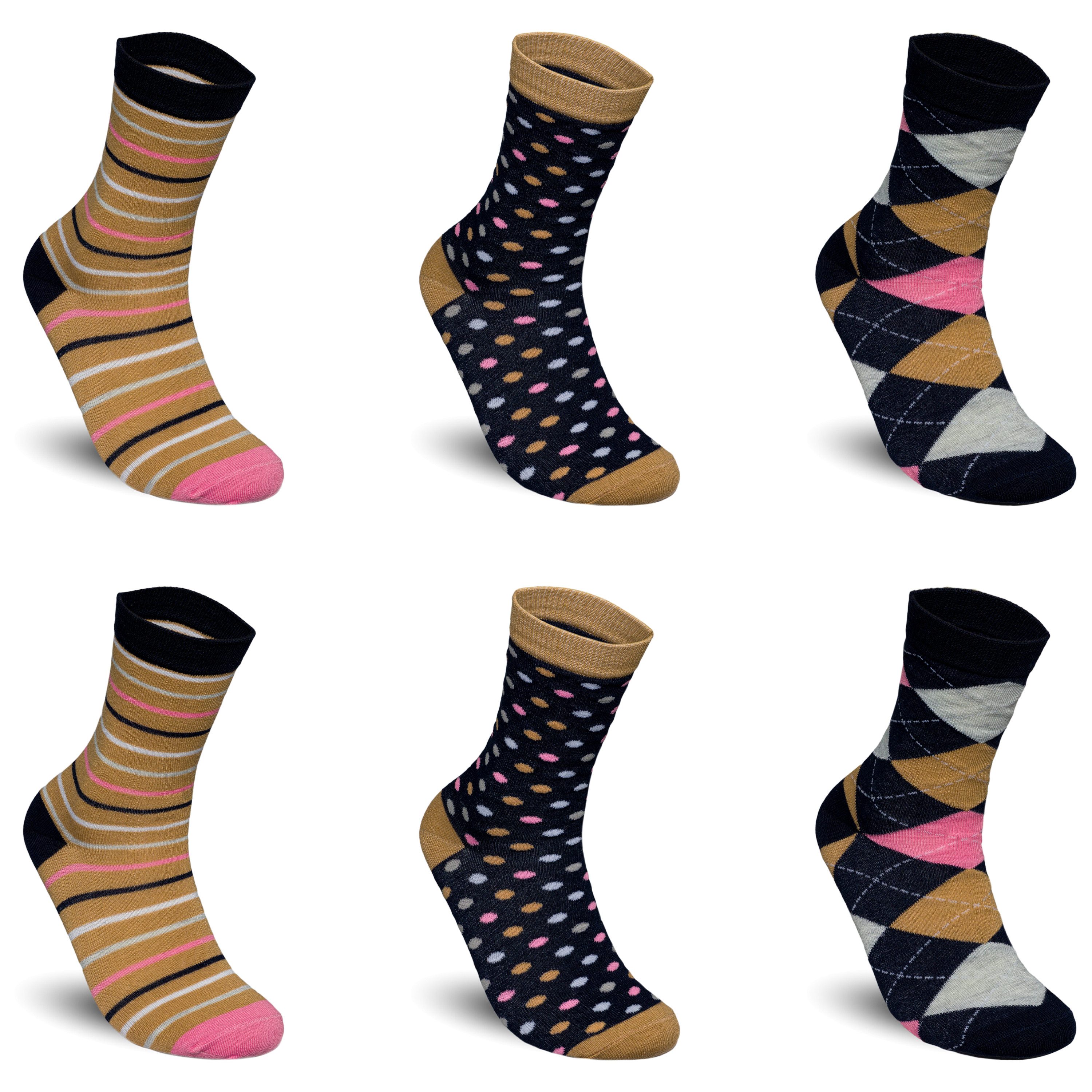 TEXEMP Freizeitsocken 3 bis 12 Paar Damen Socken Baumwolle Premium Strümpfe Komfortbund (6-Paar) Langlebig & Robust