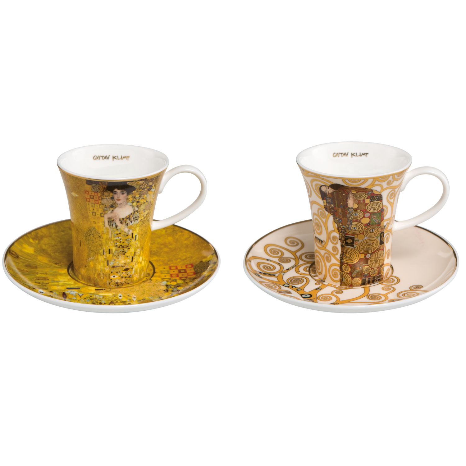 Goebel Espressotasse Gustav Klimt, Porzellan, Echtgolddekor, Gold, Adele Bloch-Bauer + Die Erfüllung, H: 8cm
