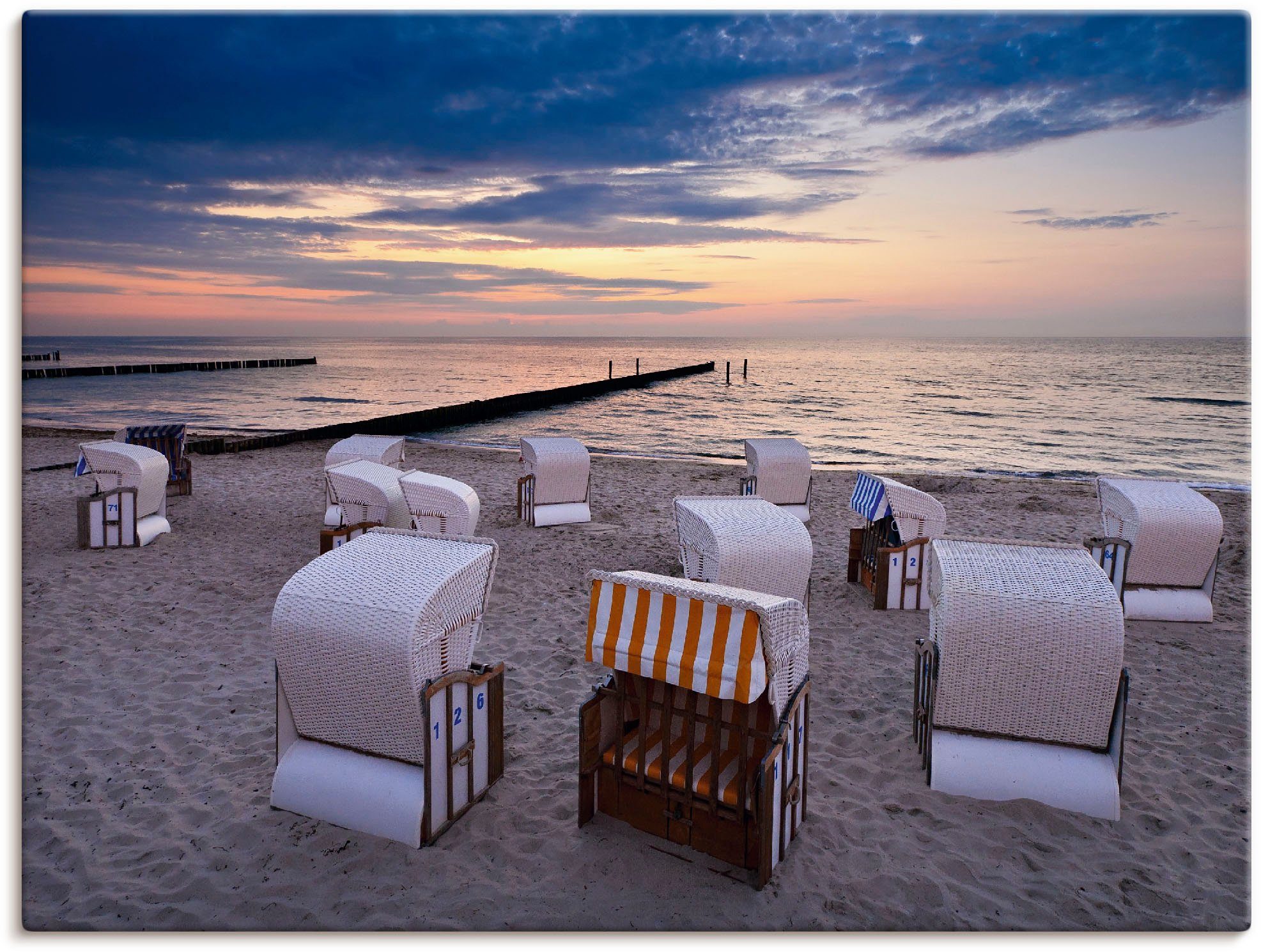 Artland Leinwandbild Strandkörbe an der Ostsee, Strand (1 St), auf Holzrahmen gespannt