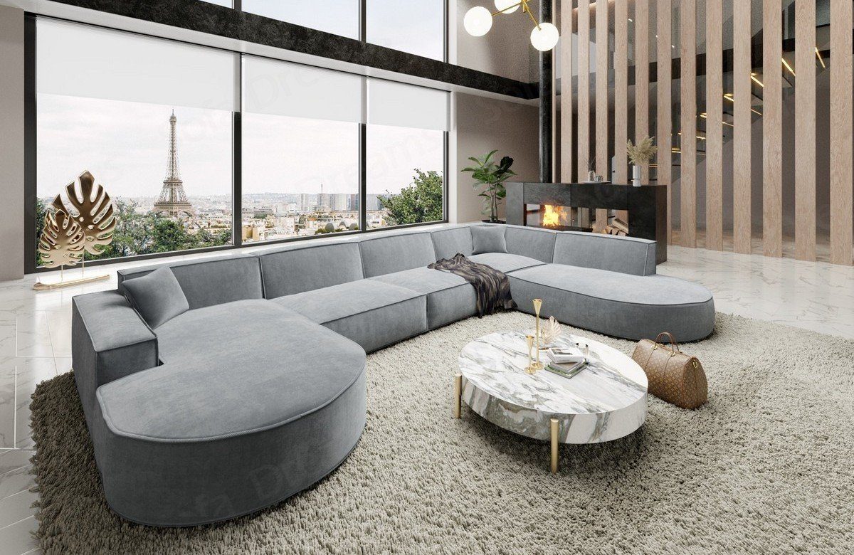 Sofa Dreams Wohnlandschaft Designer Stoff Sofa Modern Couch Alegranza U Form Stoffsofa Hellgrau-Mo84