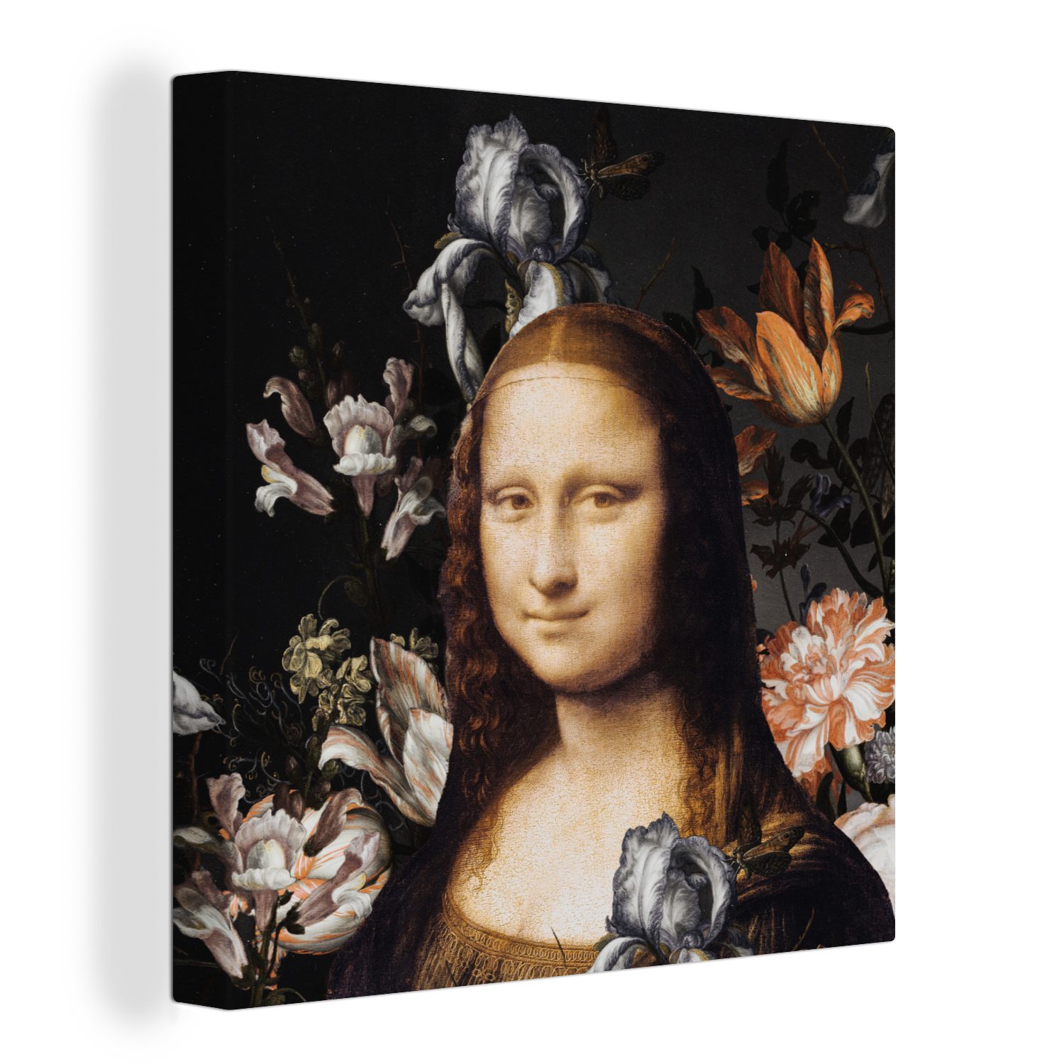 OneMillionCanvasses® Gemälde Mona Lisa - Blumen - Alte Meister, (1 St), Leinwand Bilder für Wohnzimmer Schlafzimmer