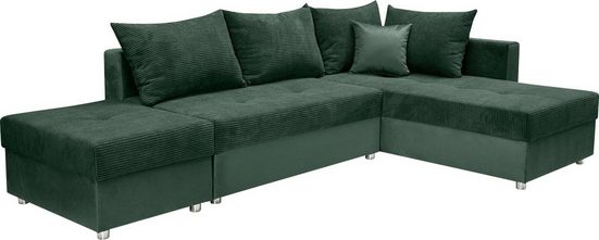 COLLECTION AB Ecksofa 30 Jahre Jubiläums-Modell ITALIA L-Form, mit Bettfunktion und Bettkasten, in Cord-Samt Mix Grün