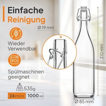 Flaschen-Fuchs Vorratsglas 1000ml Flaschen zum Befüllen Bügelverschluss Schnaps Likörflaschen, Glas, (24er Set)