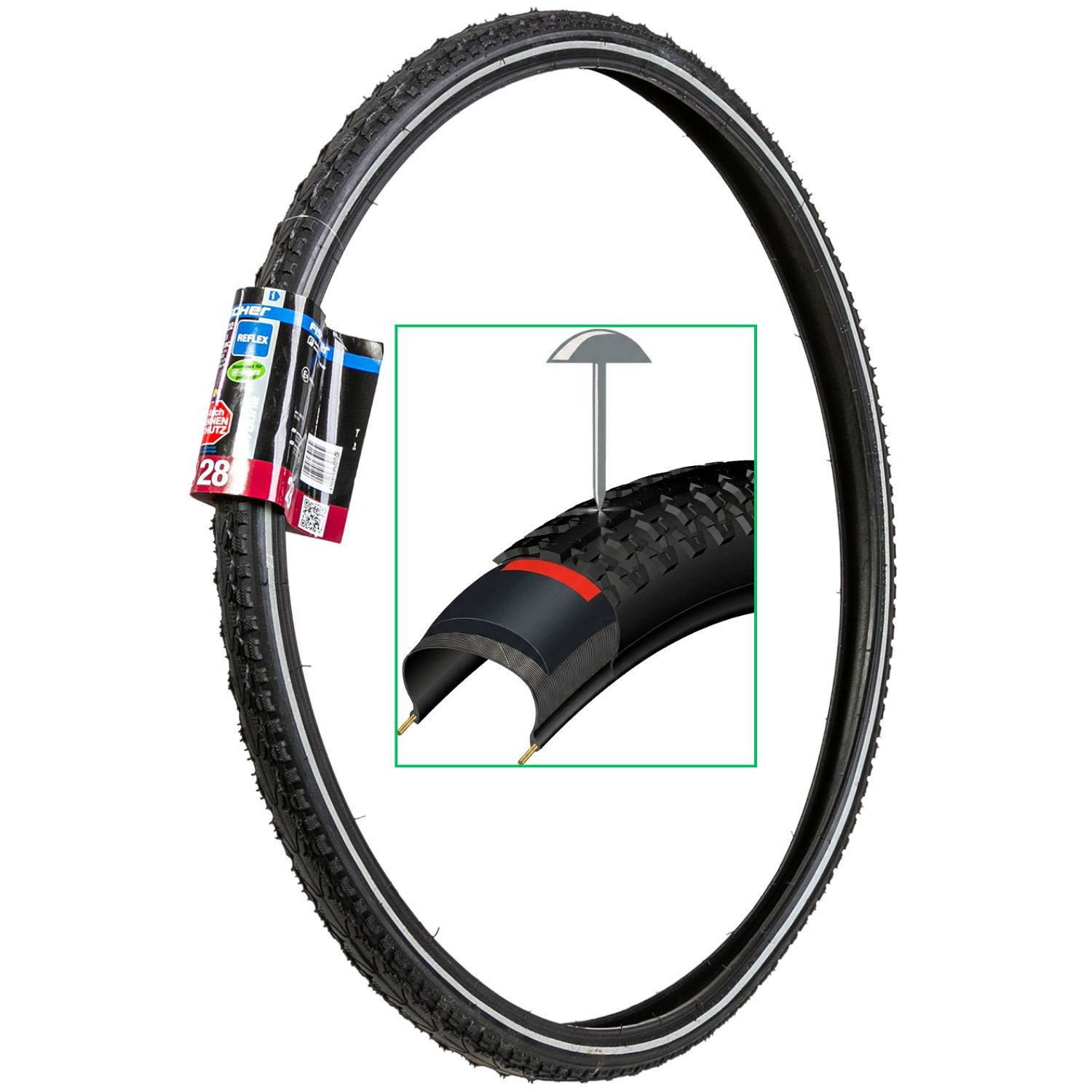 FISCHER Fahrrad Fahrradreifen Fahrrad-Reifen 28" 28 x 1,5 Zoll 1.5 Pannenschutz, (1-tlg., 1x Reifen), 1 5/8 bis 1,75 ETRTO 40-622 Fahrrad-Decke Mantel Trekking Pannensicher