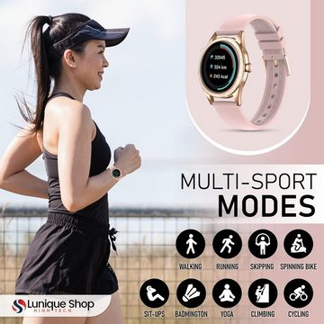 LUNIQUESHOP Smartwatch (1,09 Zoll, Android, iOS), mit telefonfunktion Schrittzähler Uhr Fitness, Herzfrequenzmesser,Rosa