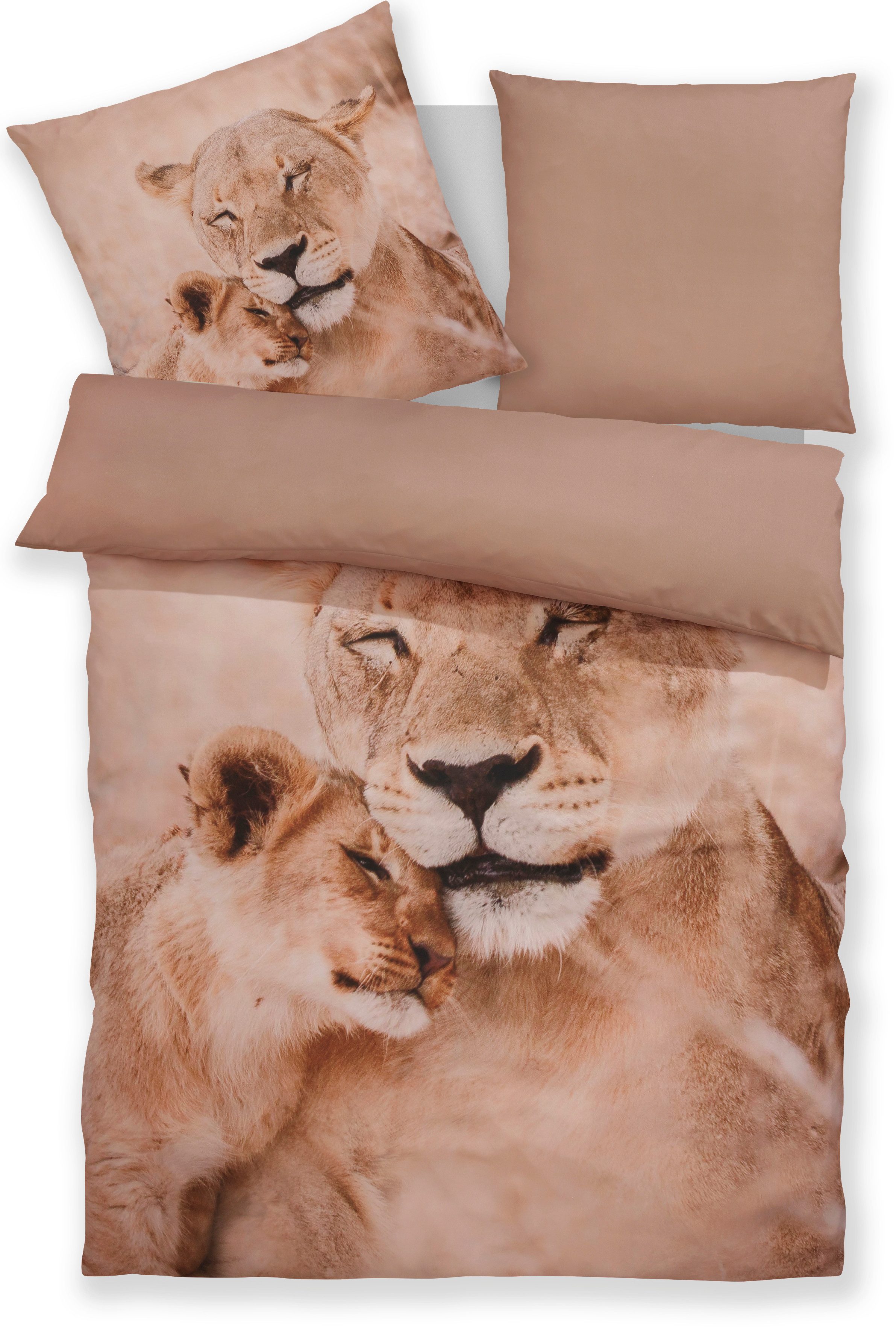 OTTO home Bettwäsche Lyki, Microfaser, 2 teilig, ab Größe 135x200 cm, 100% Polyester, Katze, Pferd, Löwe, Pinguin