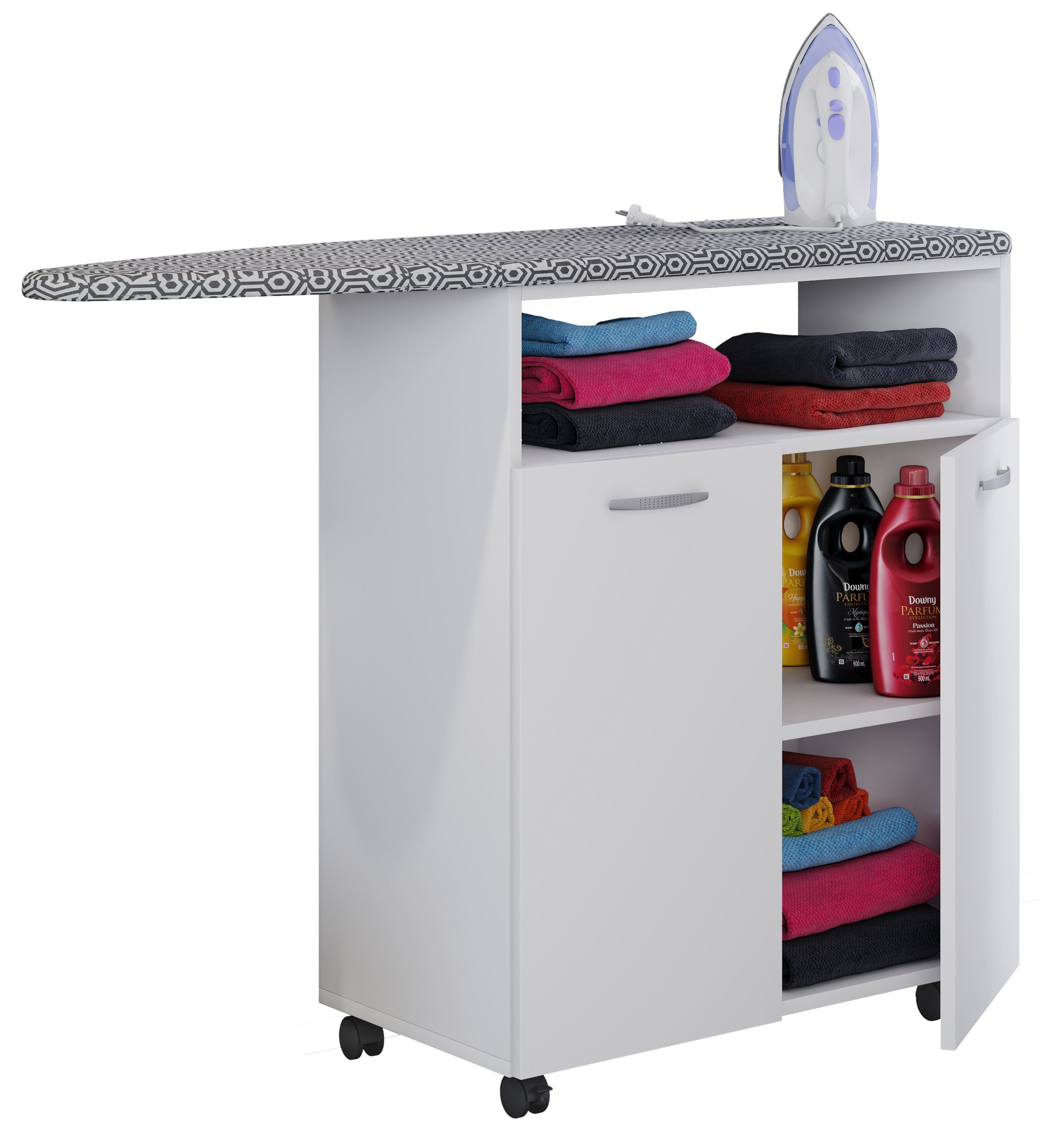 VCM Kommode Holz Bügelbrett Kommode Sideboard Rollen Bigilo