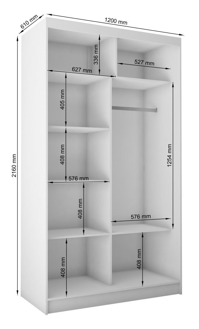 Compleo Schwebetürenschrank Compleo Kleiderschrank mit Oak Gold Garderobe Spiegel 120 cm, 01, Craft MOLDE