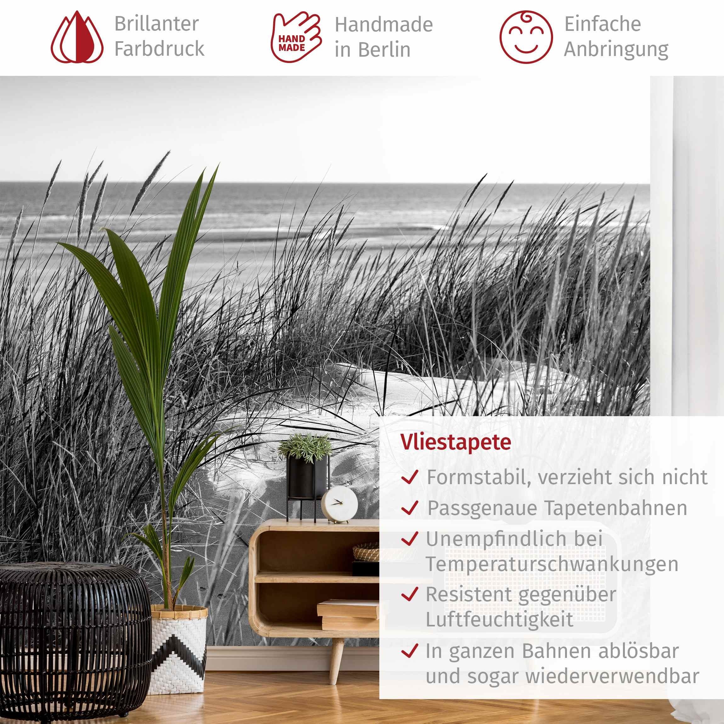 Bilderdepot24 Fototapete Strand & Meer Stranddüne Meer Schwarz-Weiß Natur Landschaft Maritim, Glatt, Matt, (Vliestapete inkl. Kleister oder selbstklebend), Wohnzimmer Schlafzimmer Küche Flur Motivtapete Vliestapete Wandtapete