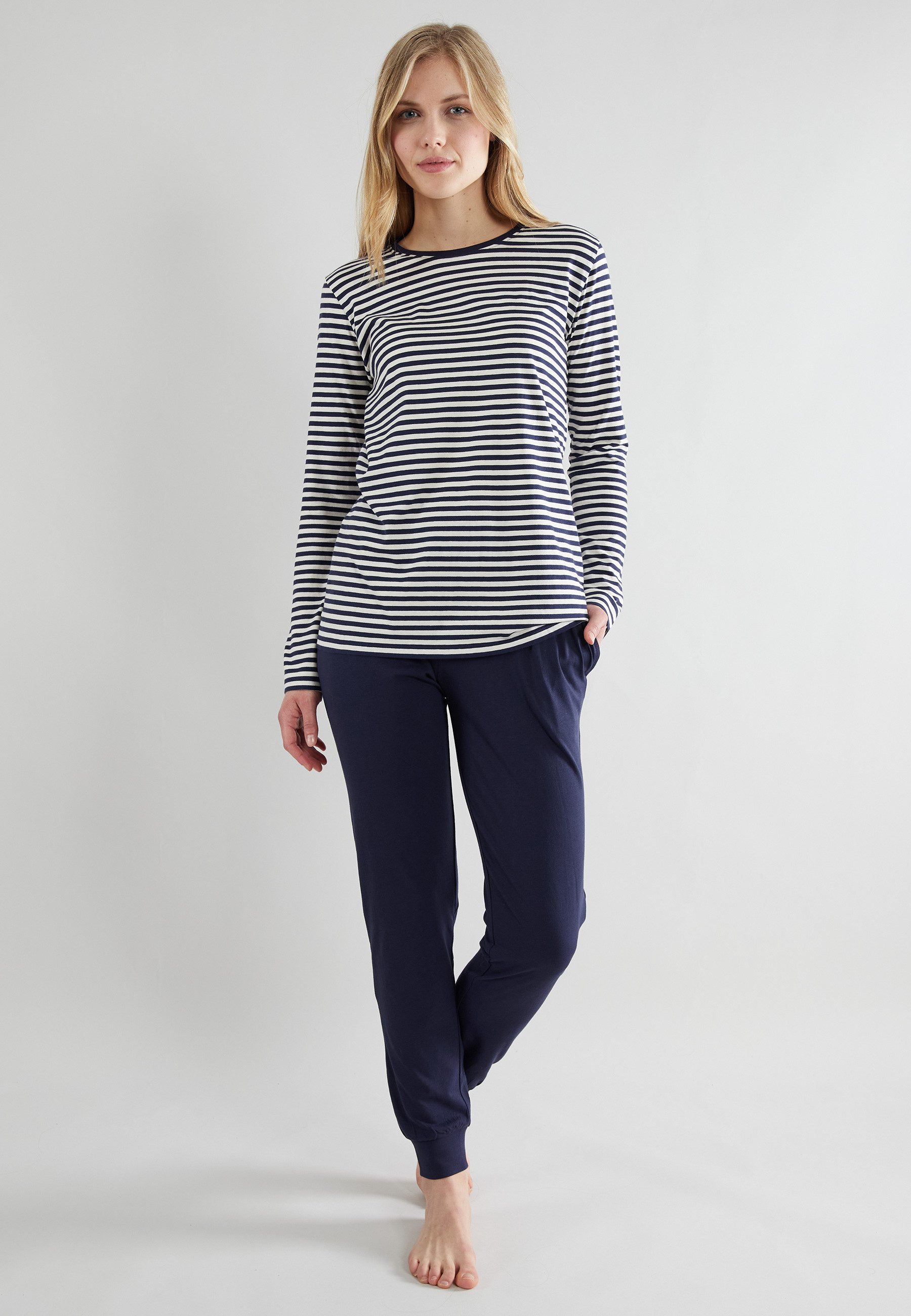 GÖTZBURG Pyjama GÖTZBURG Damen Pyjama blau quergestreift (1 tlg)