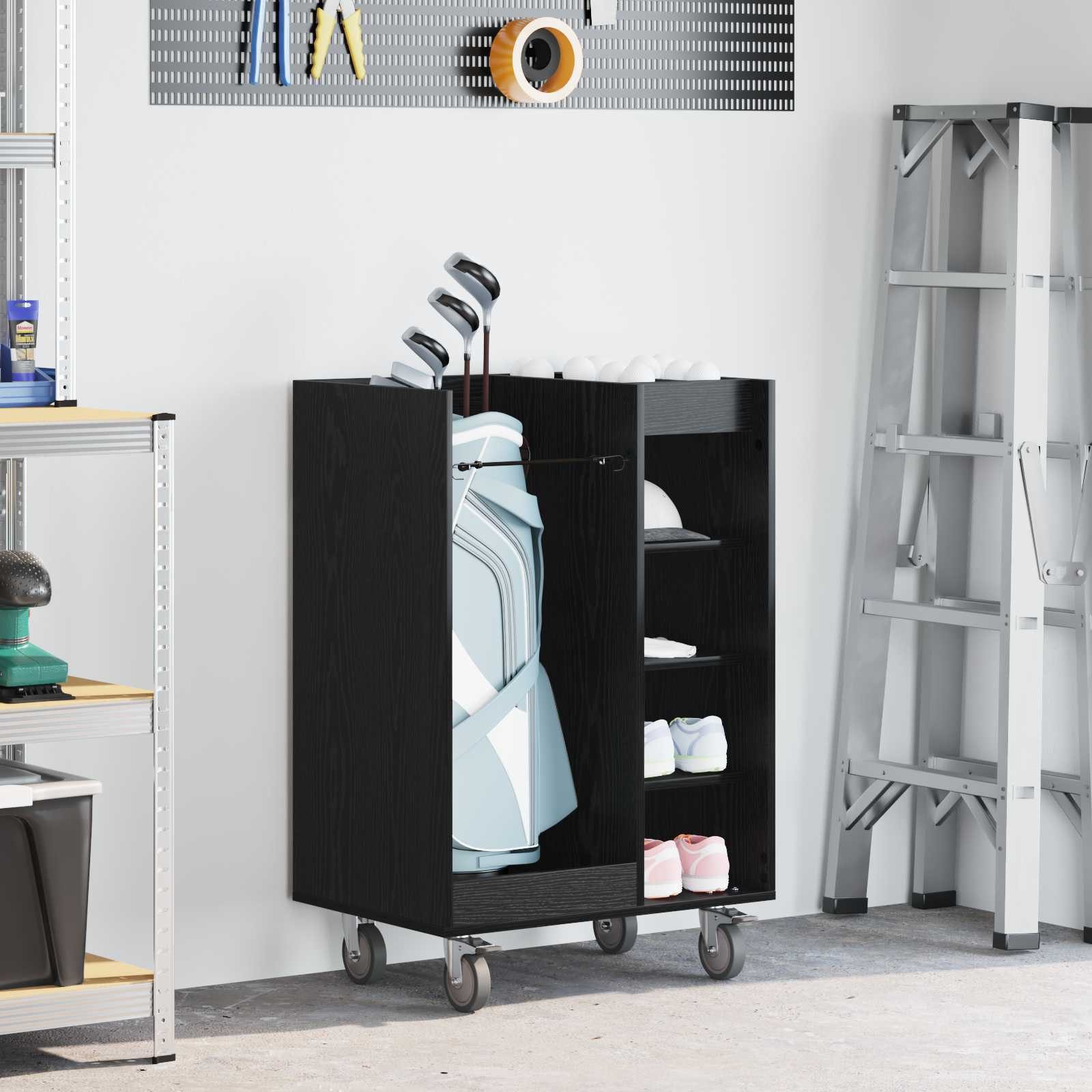 vidaXL, Golf Schrank Mit Rad Uni Schwarz Eichen-Optik 65 x 45 x 98 cm