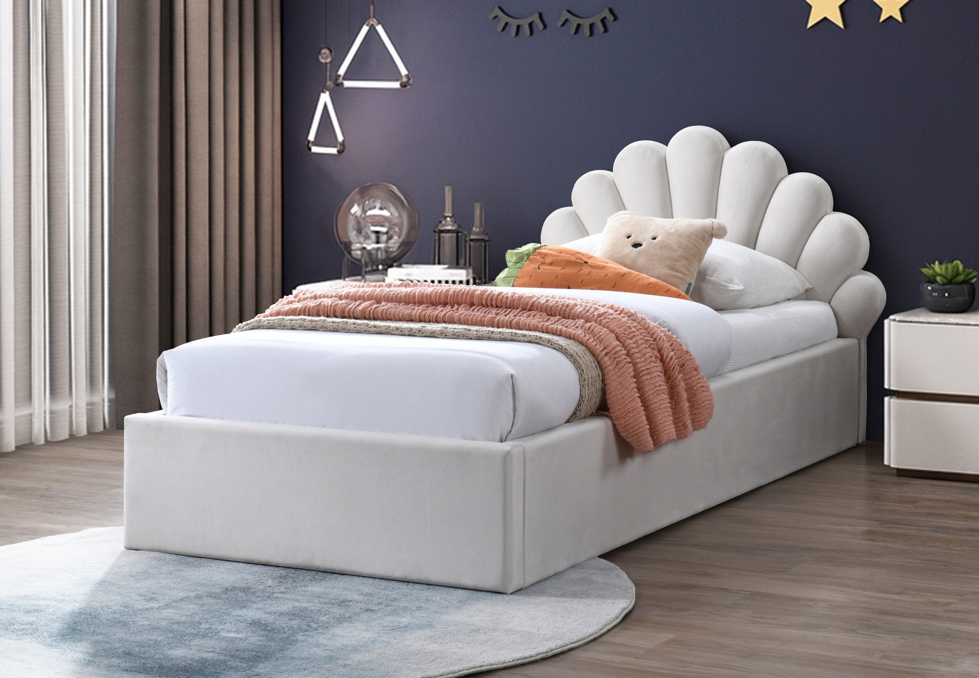 Kids Collective Kinderbett Polsterbett 90x200 cm Kinder Bett Jugendbett mit Samtbezug, Mit Samtbezug Lattenrost & Metallrahmen Beige