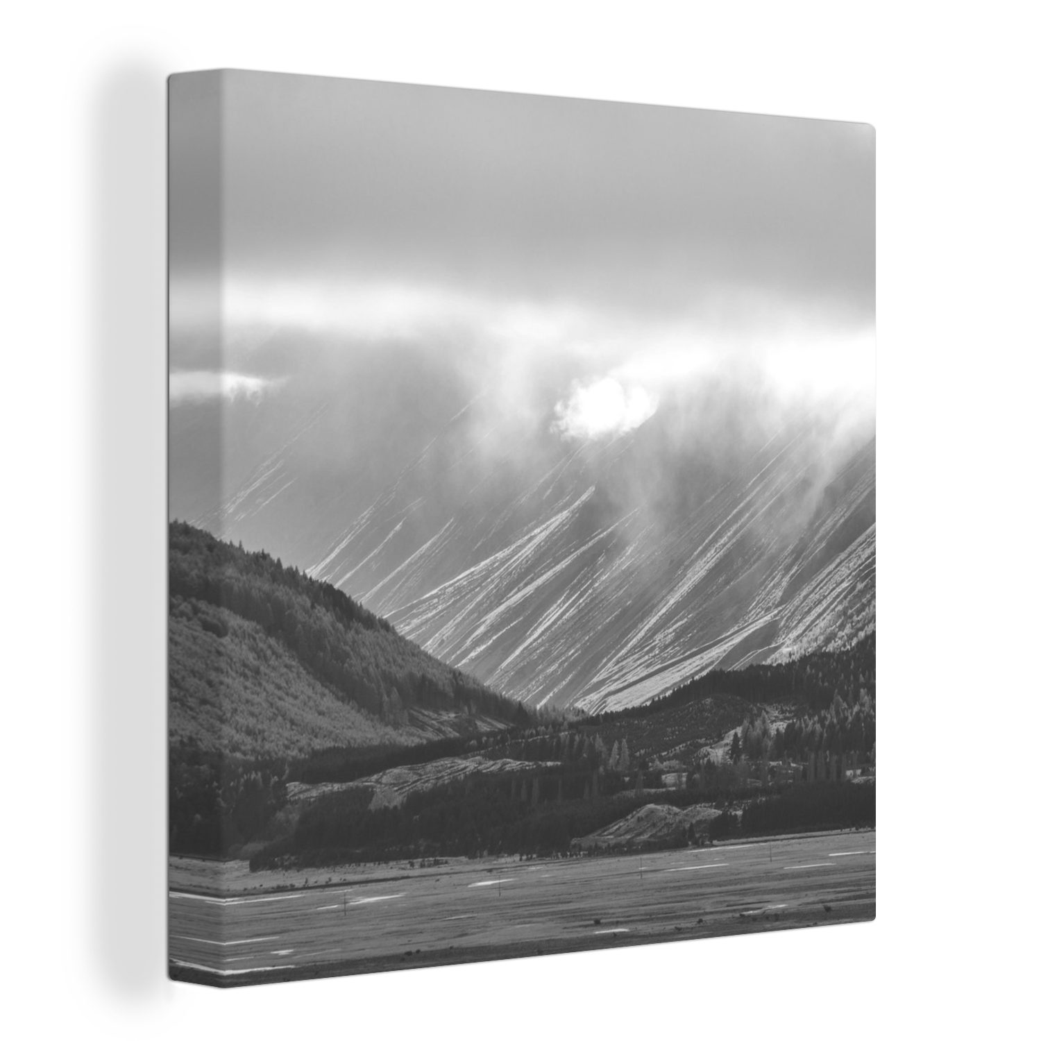 OneMillionCanvasses® Leinwandbild Neuseeland - Berg - Schwarz - Weiß, (1 St), Leinwand Bilder für Wohnzimmer Schlafzimmer