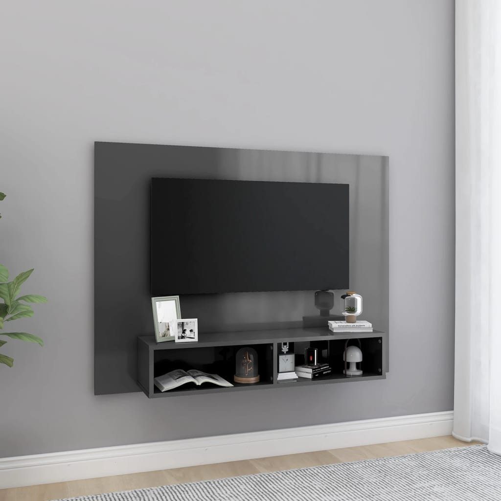 furnicato TV-Schrank TV-Wandschrank Hochglanz-Grau 120x23,5x90 cm Holzwerkstoff
