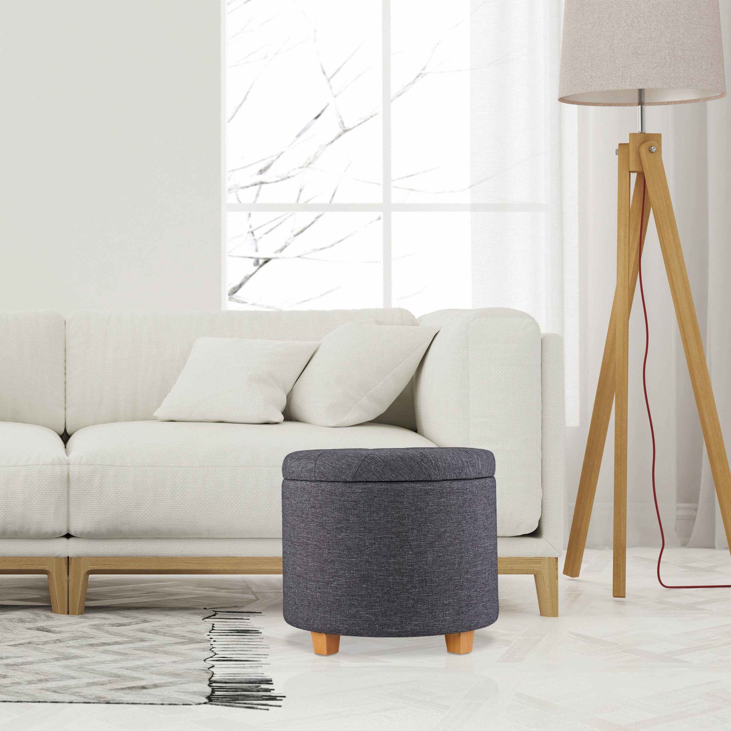 relaxdays Sitzhocker Runder Sitzhocker mit Stauraum, Dunkelgrau günstig online kaufen