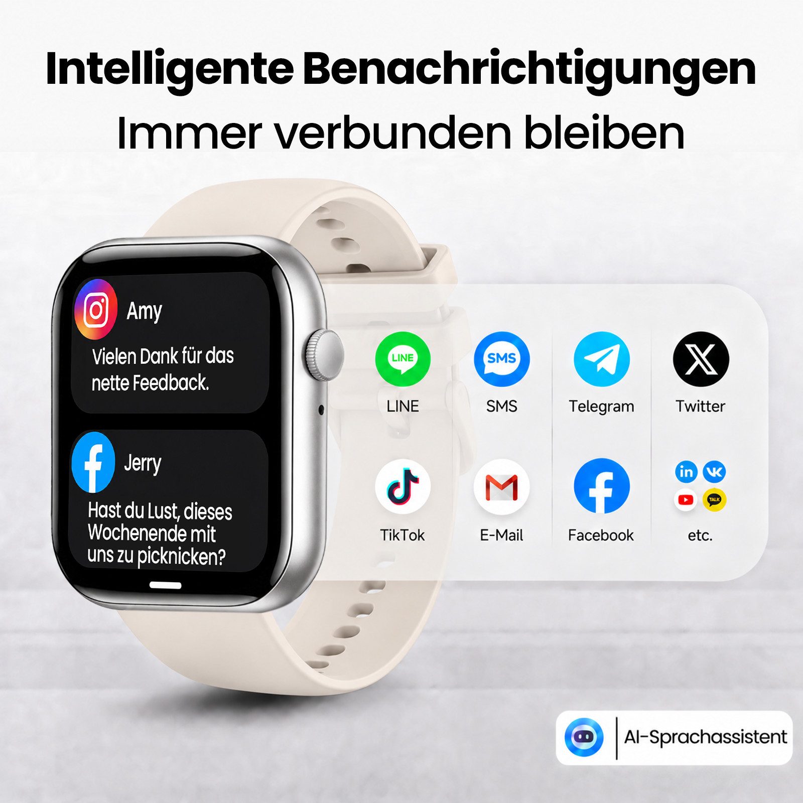 Whraills 2026 Smartwatch Herren Damen 1.83 " AMOLED Display Smartwatch 800mAh Smartwatch, Herzfrequenz-/Atemübungen-/SpO2-/Schlafüberwachung für Android und iOS – Bild 2 von 5