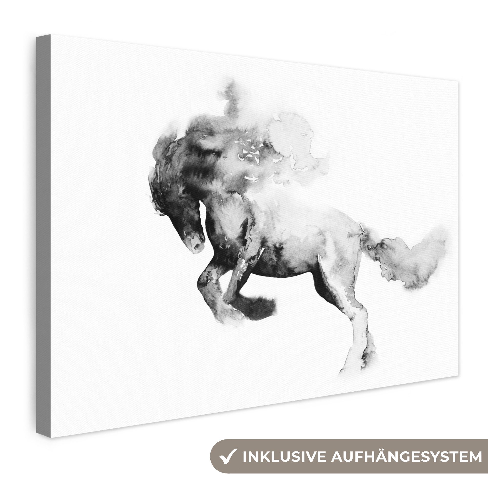 OneMillionCanvasses® Leinwandbild Kunstdrucke - Pferd - Tiere - Ölfarbe - Schwarz - Weiß, Fotodruck (1 St), Leinwand Bilder Klein, Wand Dekoration Aesthetic 30x20 cm