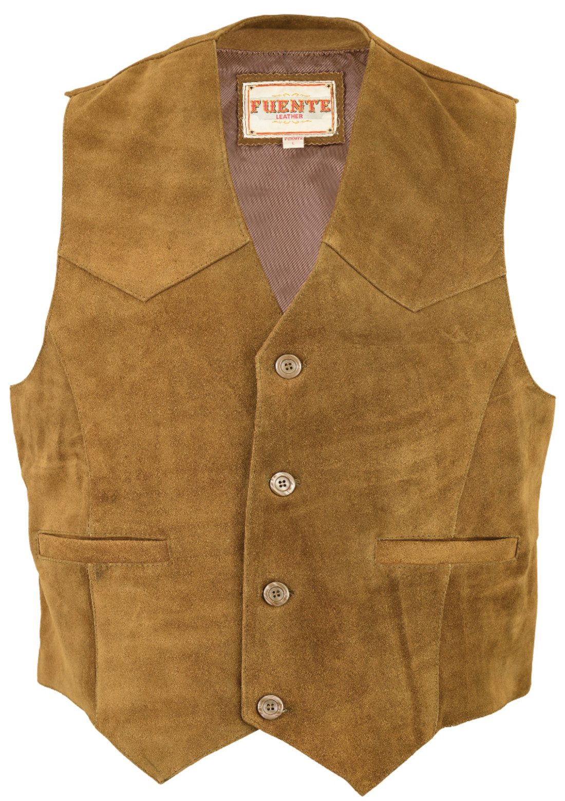 Fuente Leather Wears Lederweste Hochwertige Herren Lederweste aus Veloursleder, braun, Camel