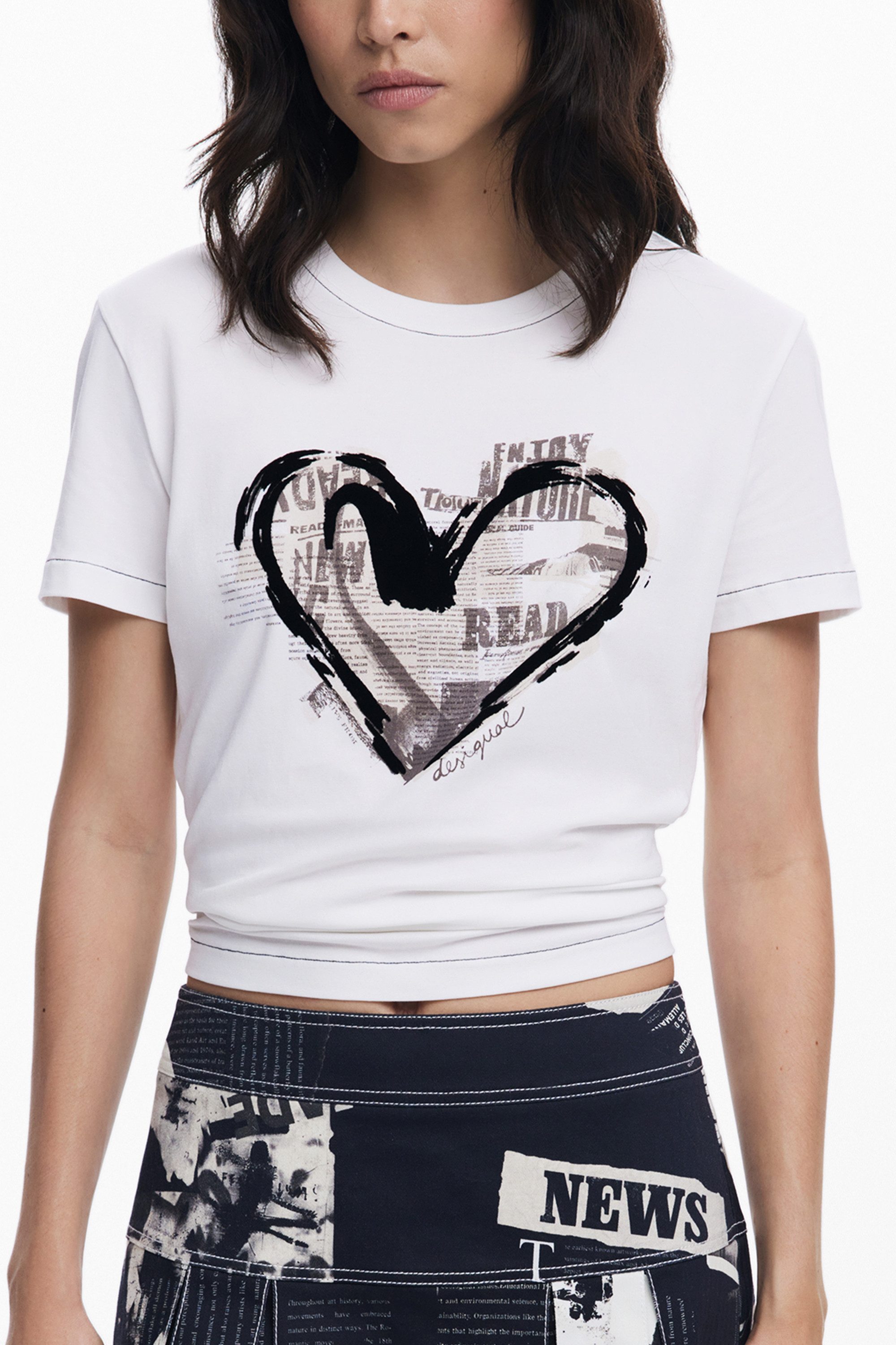 Desigual T-Shirt Trendiges Weißes Kurzarmshirt für Damen mit Print