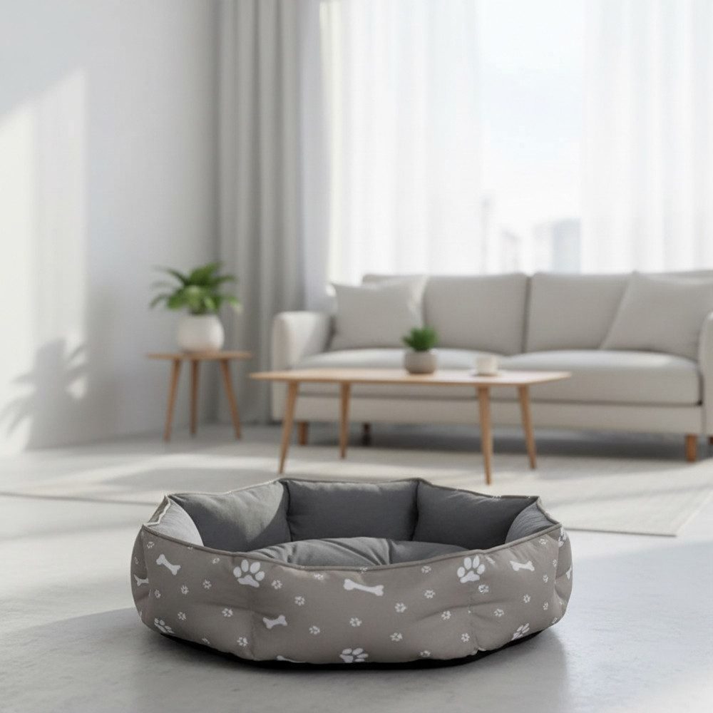 Tierbett Hundebett Hundesofa Katzenbett Ø60cm Grau Hundekissen Wendekissen