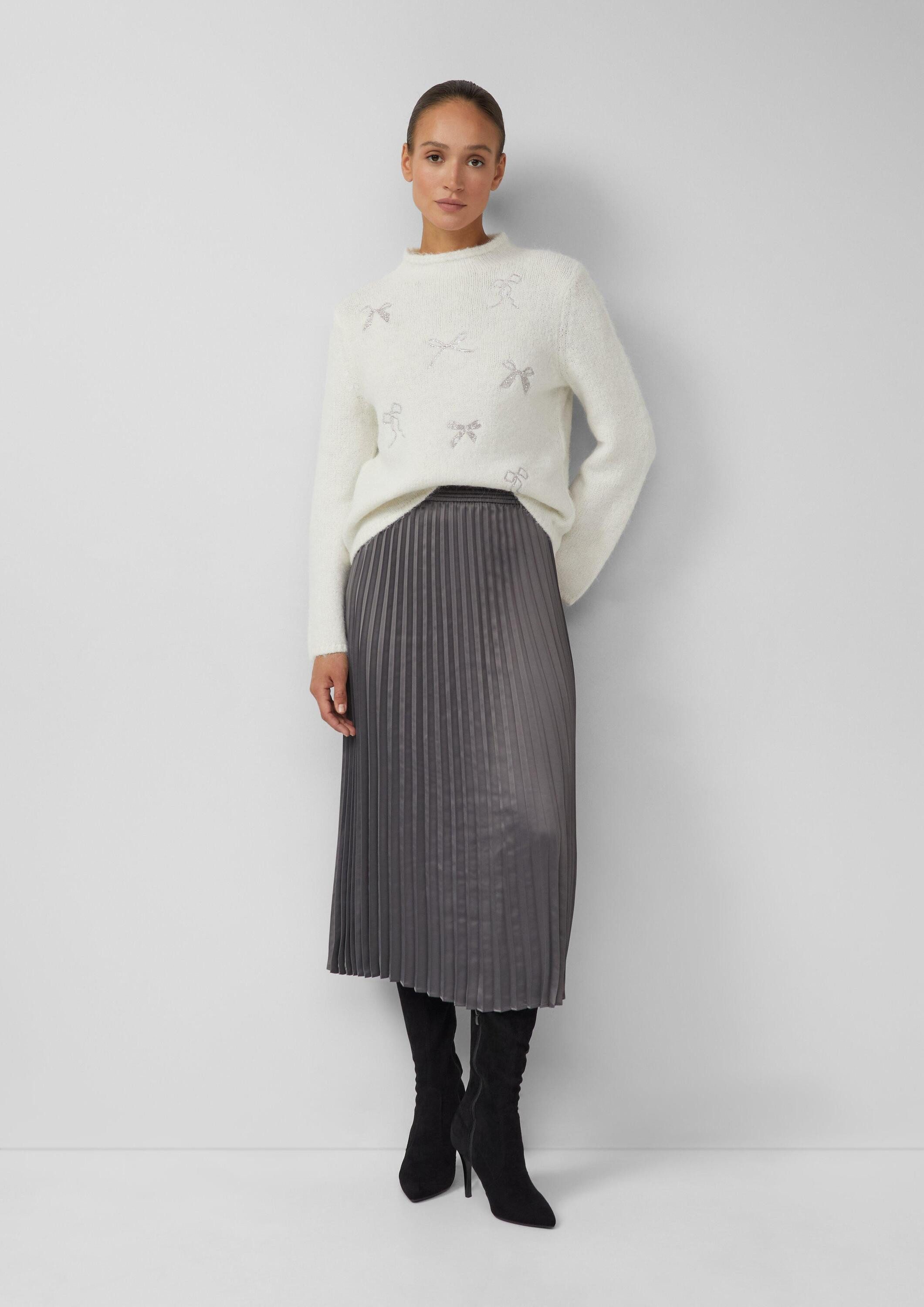 s.Oliver Longpullover Strickpullover Strickpullover mit Stehkragen und Schleifen-Stickerei