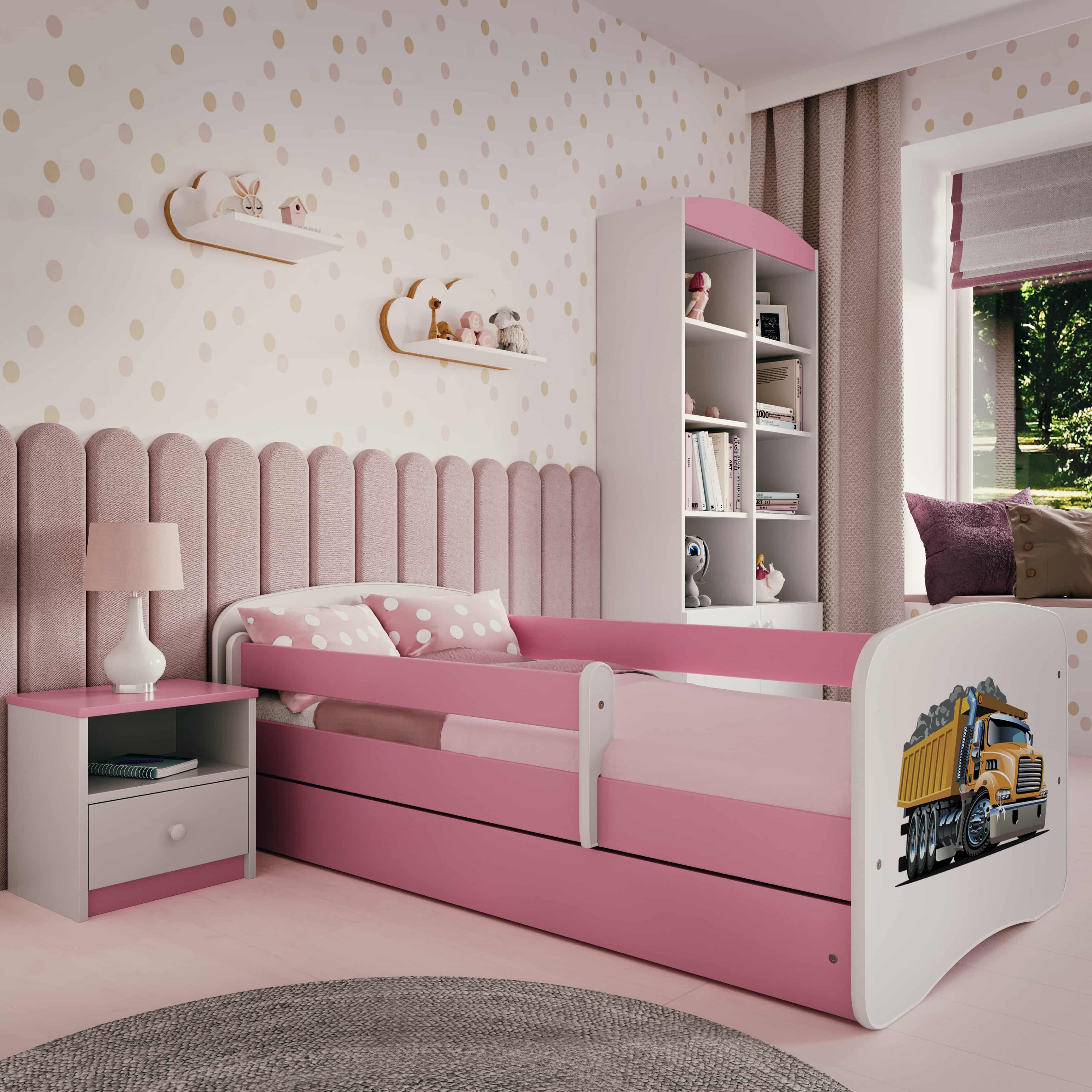 Raumhirsch Furniture Kinderbett 70x140, 80x160, 80x180 cm - Komplettset mit Schublade (Bett für Jungs, Einzelbett für Kinder 2–12 Jahre mit Rausfallschutz), verschiedene Farben & Designs