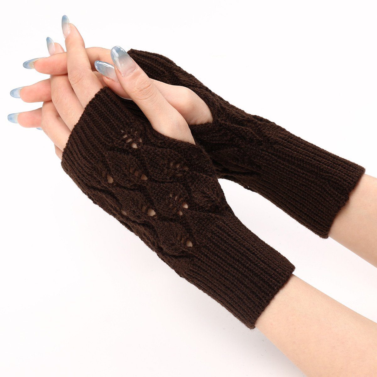 Strickhandschuhe Fingerlose Handschuhe Kaffee Damen,Pulswärmer Stricken,für Jormftte Männer Frauen