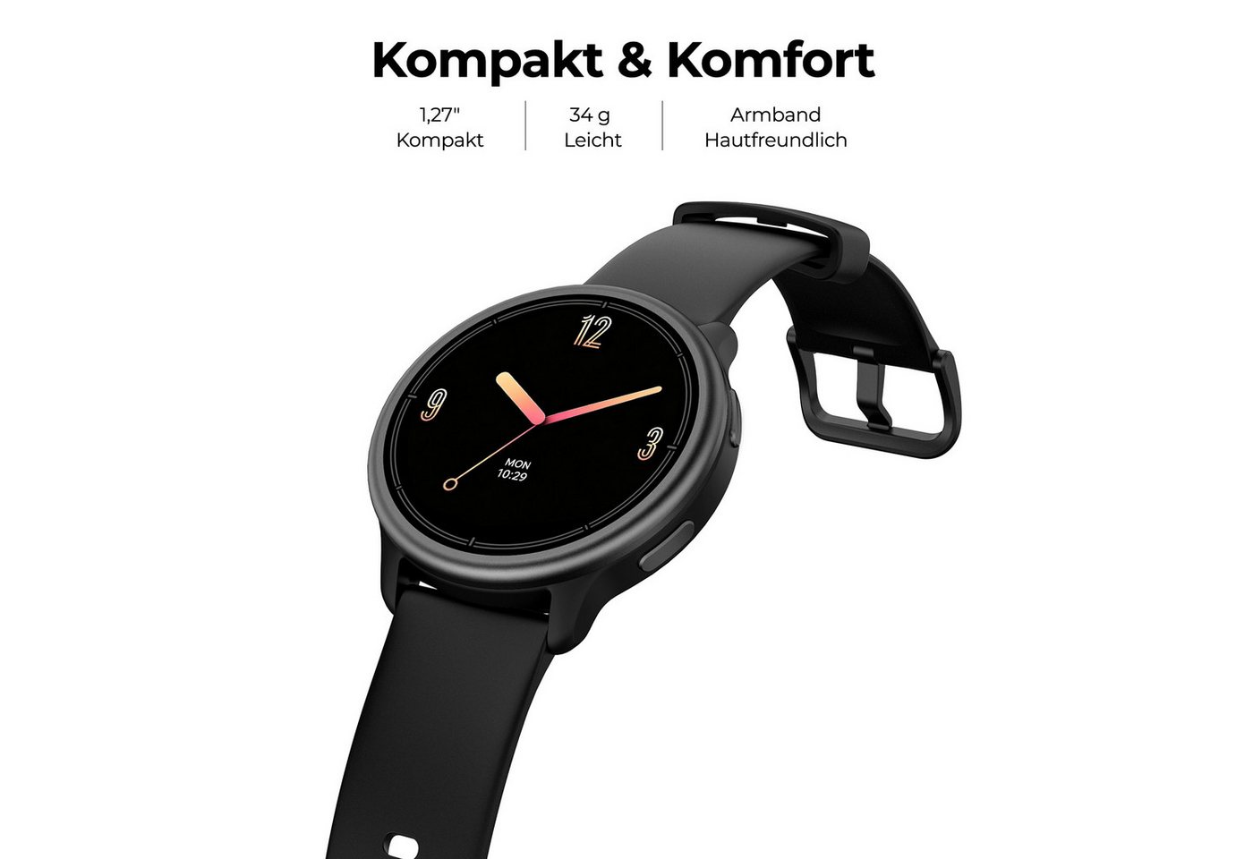 Sytifro DR09 Smartwatch Damen, 1,27″ AMOLED HD Display, 34g ultraleicht Smartwatch (1,27 Zoll cm) Fitness Tracker Uhr mit Bluetooth Anrufe, 100+ Sportmodi Sportuhr, Fitnessuhr mit Puls, SpO₂, Schlaf & Stress, 5–10 Tage Akku, 2 Jahre Garantie, verfügbar fü