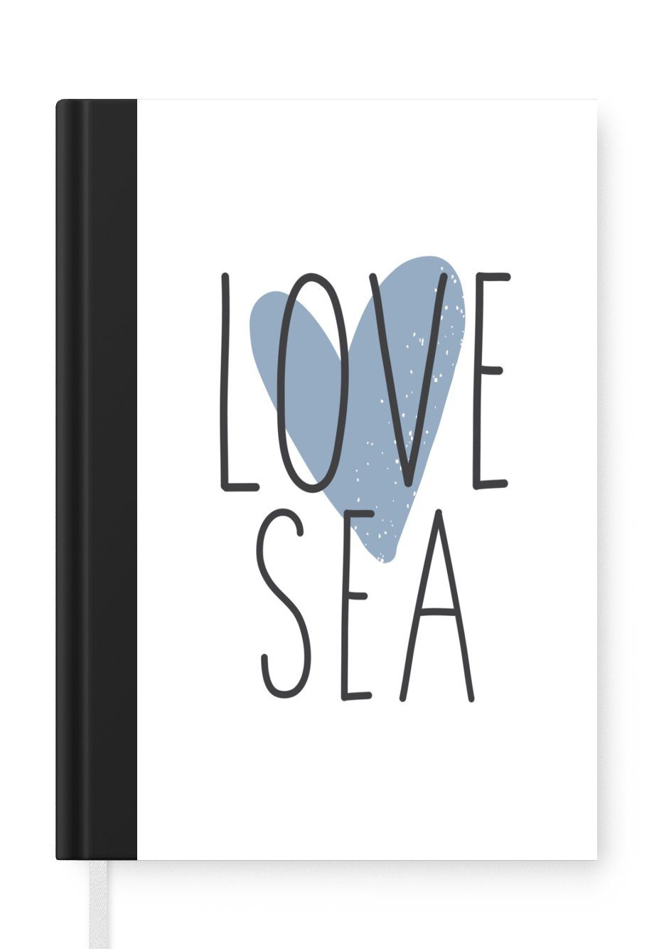 MuchoWow Notizbuch Illustration mit einem blauen Herz und dem Zitat "Love sea"., Journal, Merkzettel, Tagebuch, Notizheft, A5, 98 Seiten, Haushaltsbuch