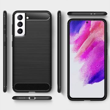 Nalia Smartphone-Hülle Samsung Galaxy S21 FE, Carbon-Look Silikon Hülle / Matt Schwarz / Rutschfest / Karbon Optik