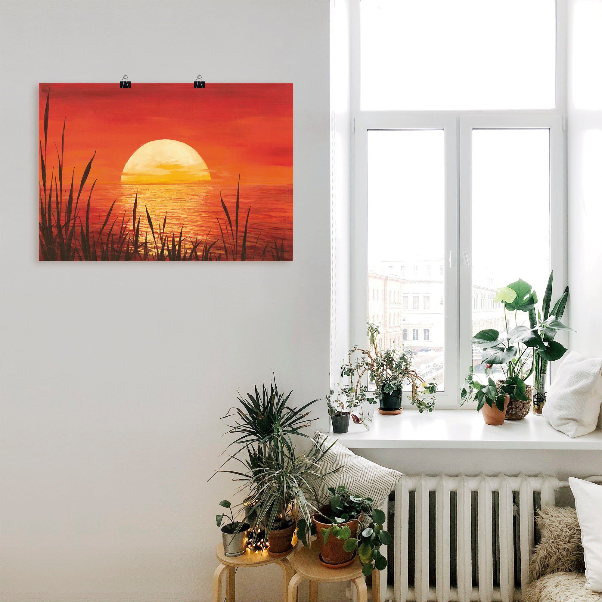 Artland Wandbild Roter Sonnenuntergang als Wandaufkleber & Poster Sonnenuntergang Alubild, oder Bilder St), Leinwandbild, (1 versch. vom Ozean, -aufgang in am Größen