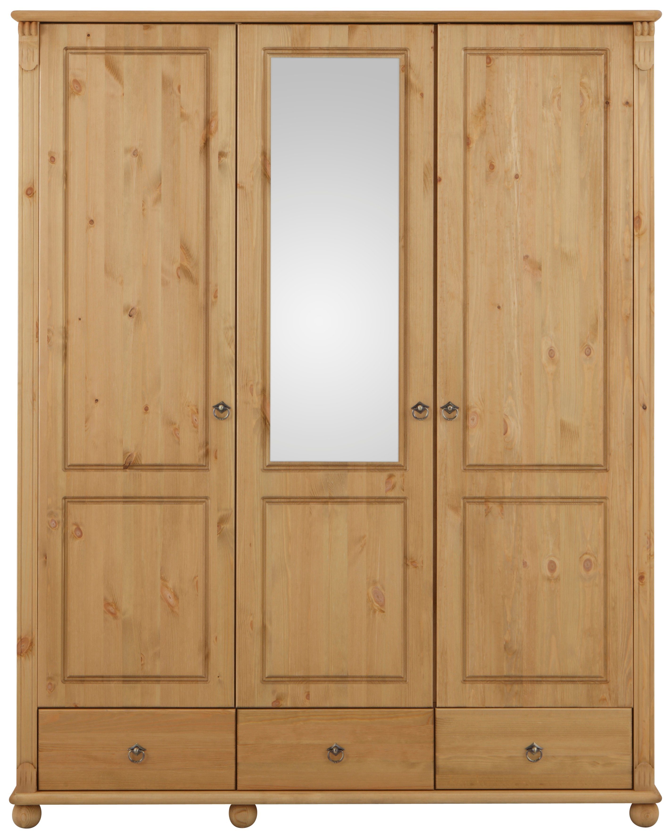 OTTO home Kleiderschrank Tessin, Dretürenschrank, 3-türig (B/H/T ca. 152/191/59 cm) Breite 152 cm, Kiefer massiv, mit Spiegel und 3 Schubladen – Bild 2 von 5
