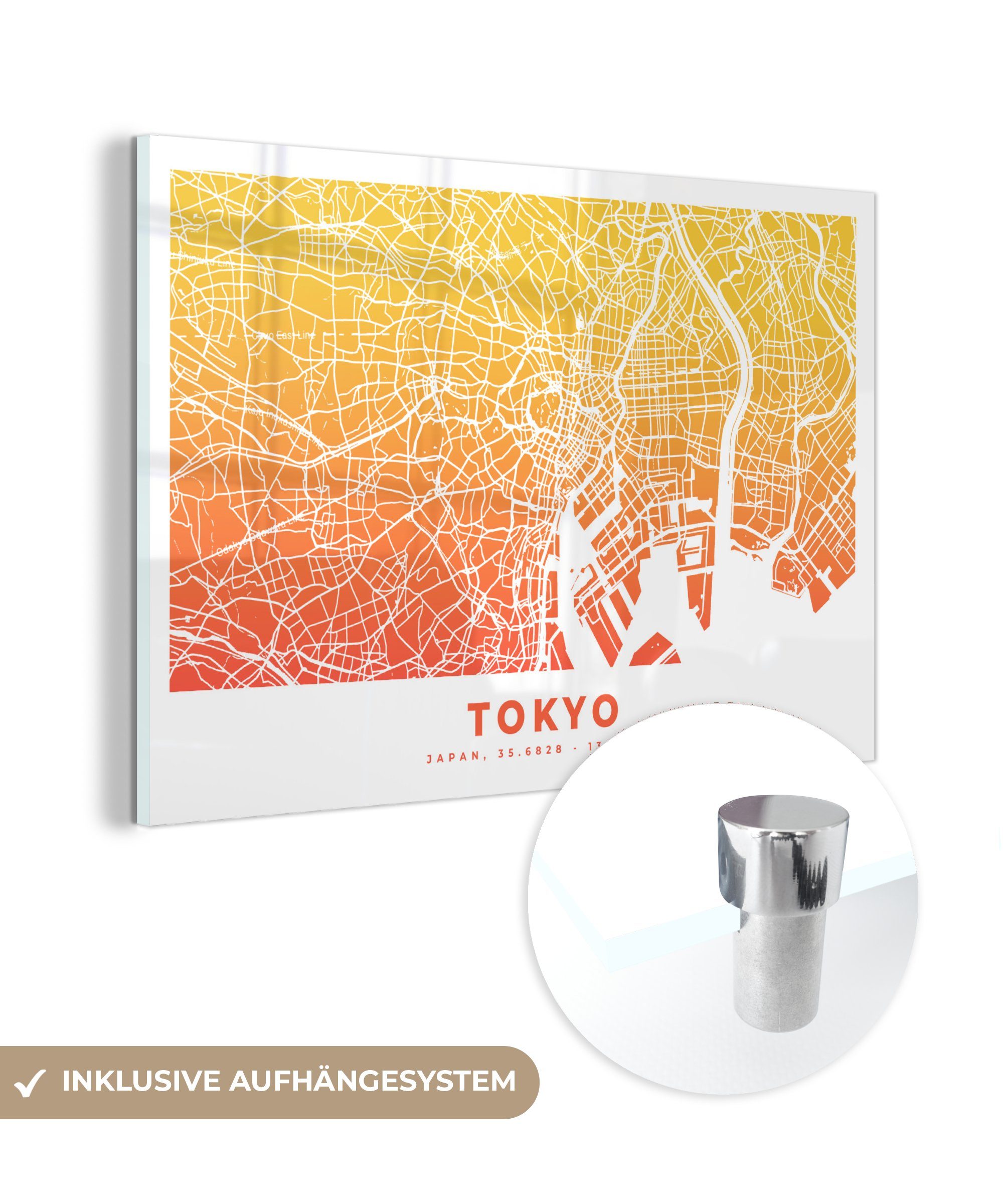 Acrylglasbilder MuchoWow Japan Schlafzimmer Acrylglasbild St), Tokio Wohnzimmer - & Stadtplan, (1 -