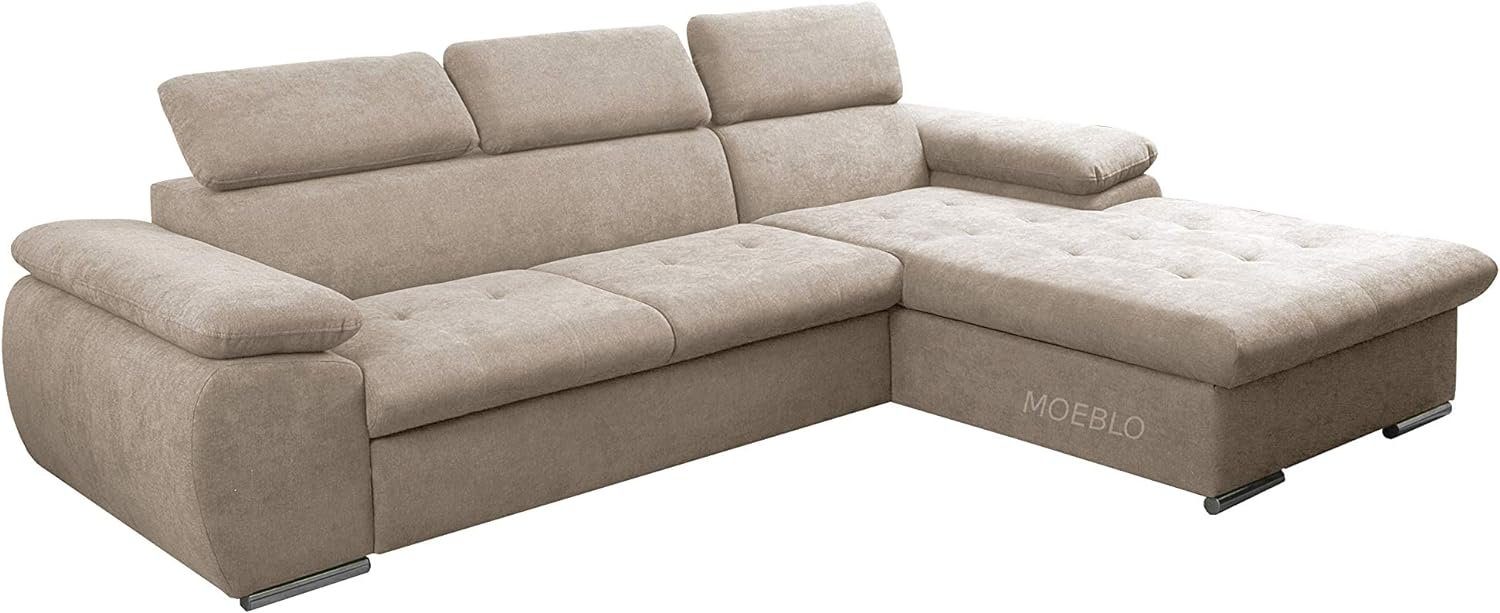 MOEBLO Ecksofa Nilux, Sofa Couch L-Form Polsterecke für Wohnzimmer, Schlafsofa Sofagarnitur Wohnlandschaft, mit Bettkasten und Schlaffunktion Hellbeige (AVRA 02)