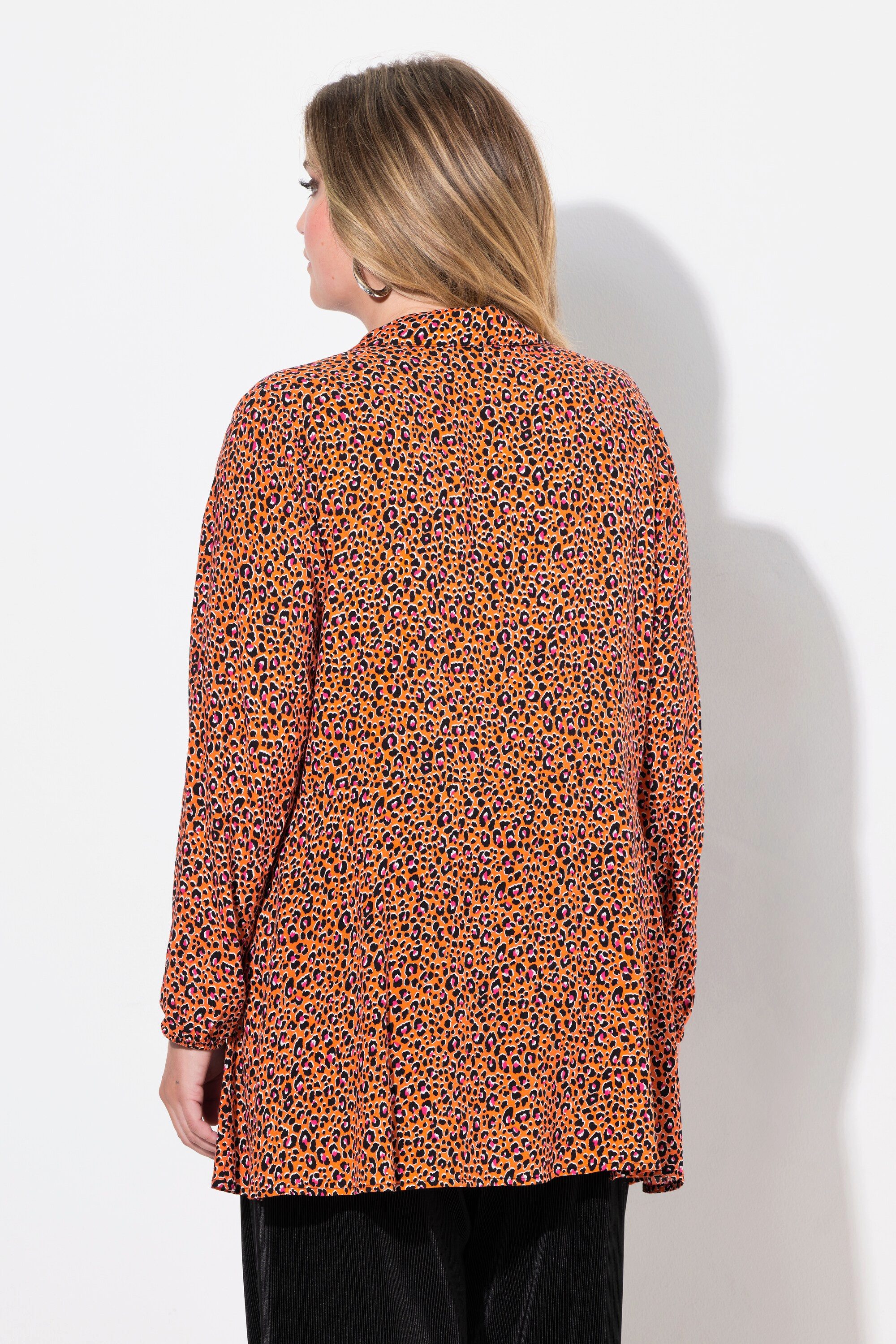 MIAMODA Hemdbluse Bluse A-Linie Leomuster Saum-Volant Langarm