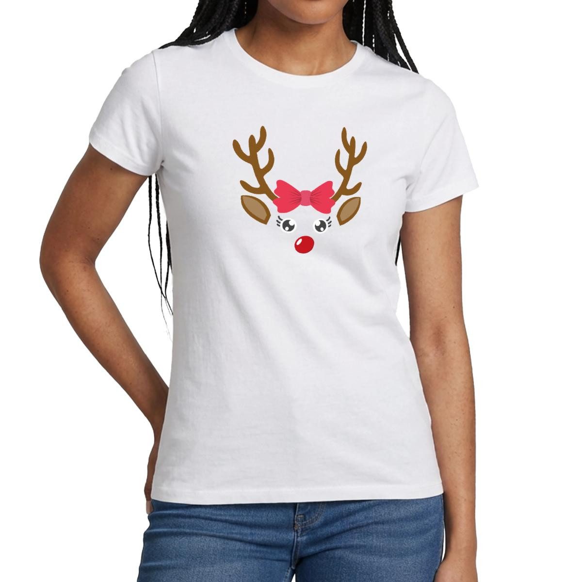 T-Shirt Reh Gesicht Weihnachten Fasching Kostüm Frauen T-Shirt