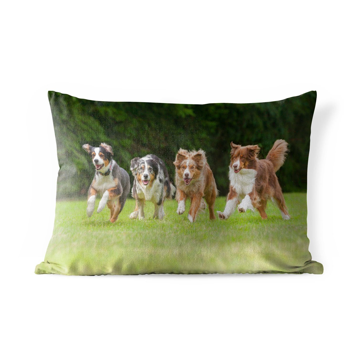 MuchoWow Dekokissen 4 Hunde laufen Polyester, einer in Dekokissenbezug, Reihe, Kissenhülle Outdoor-Dekorationskissen