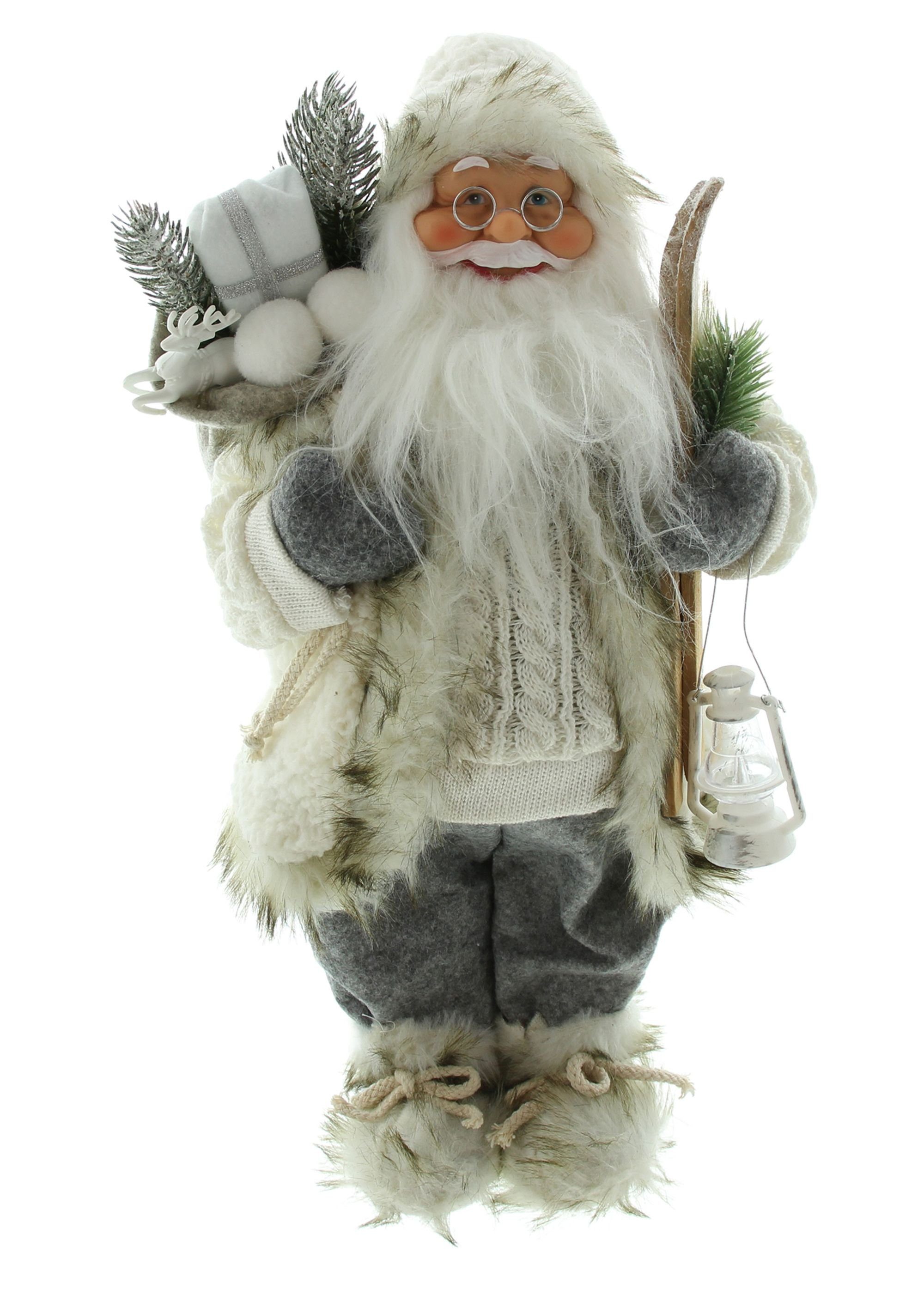 Weihnachtsmann "Winter" 46 cm hoch, Santa Claus Figur Deko Nikolaus mit Laterne & Ski