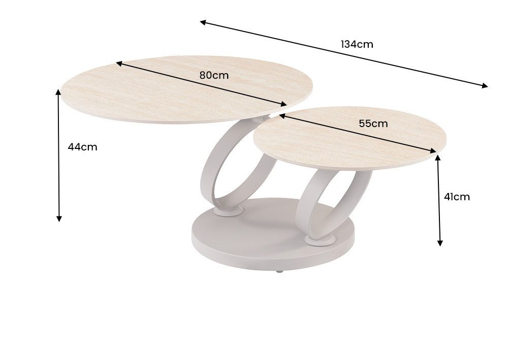 riess-ambiente Couchtisch DANCING RINGS 80cm champagner/greige - Keramik, modern, rund, drehbar (Einzelartikel, 1-St), Ausgefallener Beistelltisch - ideal für moderne Wohn- und Schlafzimmer