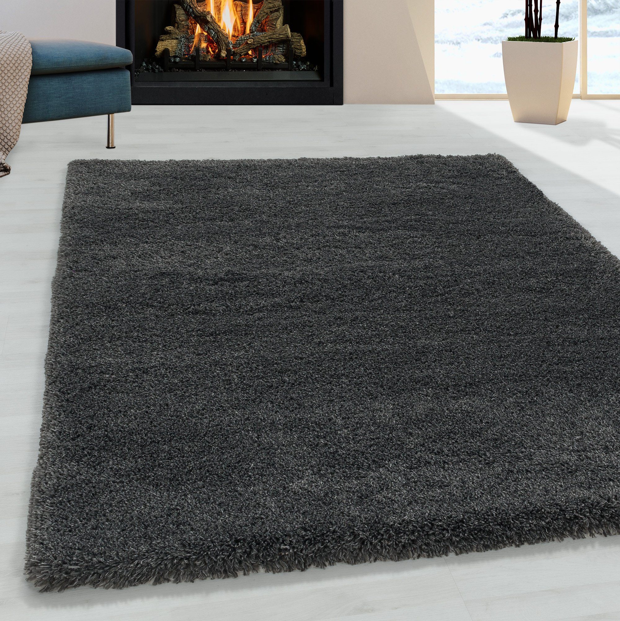 Stilvoll Günstig Hochflor-Teppich Teppich für den Flur oder Küche Unicolor - Einfarbig, Läufer, Höhe: 30 mm